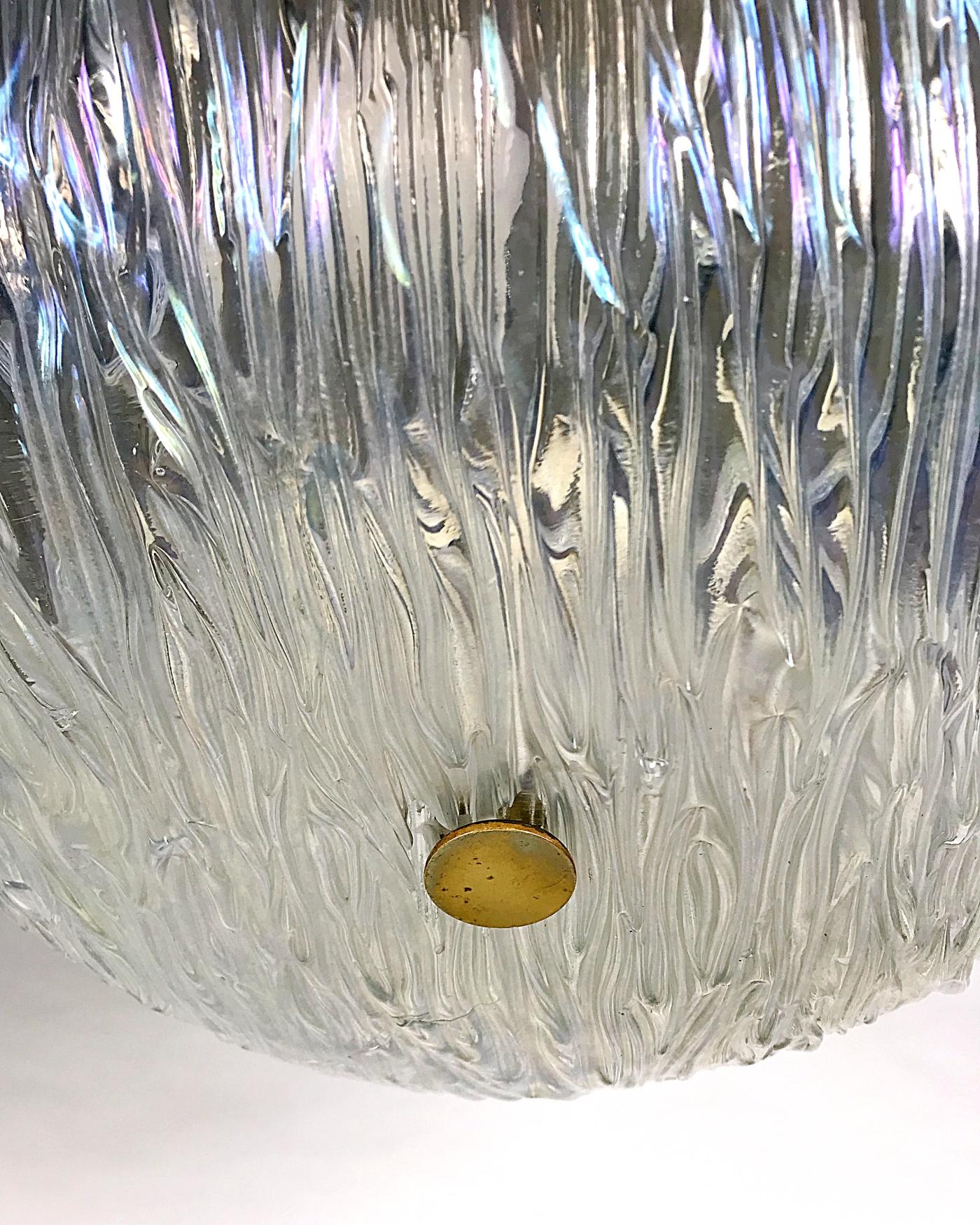 Mid-Century Modern Large J.T. Kalmar Textured Waved Murano Glass Flush Mount, 1950s, Austria For Sale