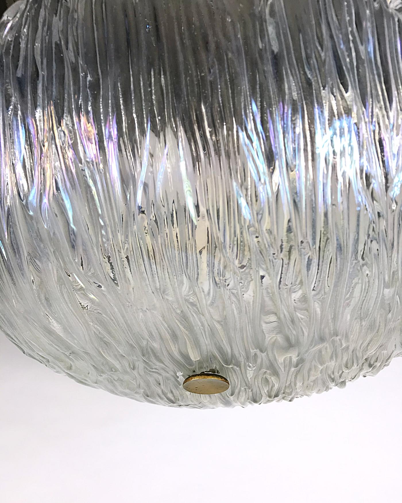 Austrian Large J.T. Kalmar Textured Waved Murano Glass Flush Mount, 1950s, Austria For Sale