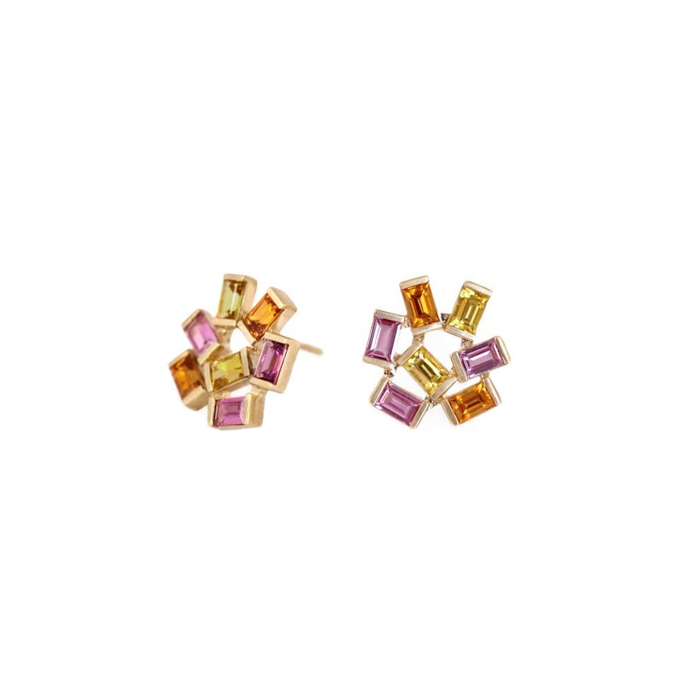 Exuberant color and joyful energy come together in our Jubilation studs. These are stunning for every day or for a special occasion. Available in precious and semiprecious stones. The first two images here are precious stones (multi color