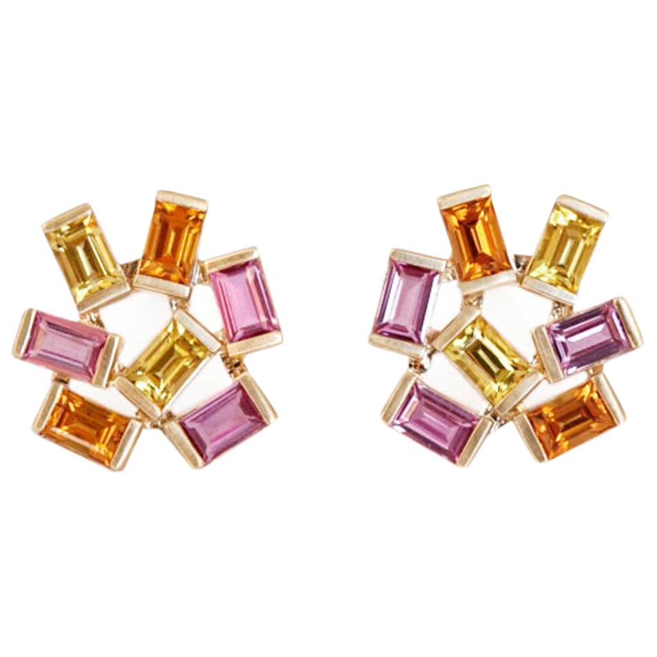 Large Jubilation Earrings with Precious Colored Gemstones For Sale