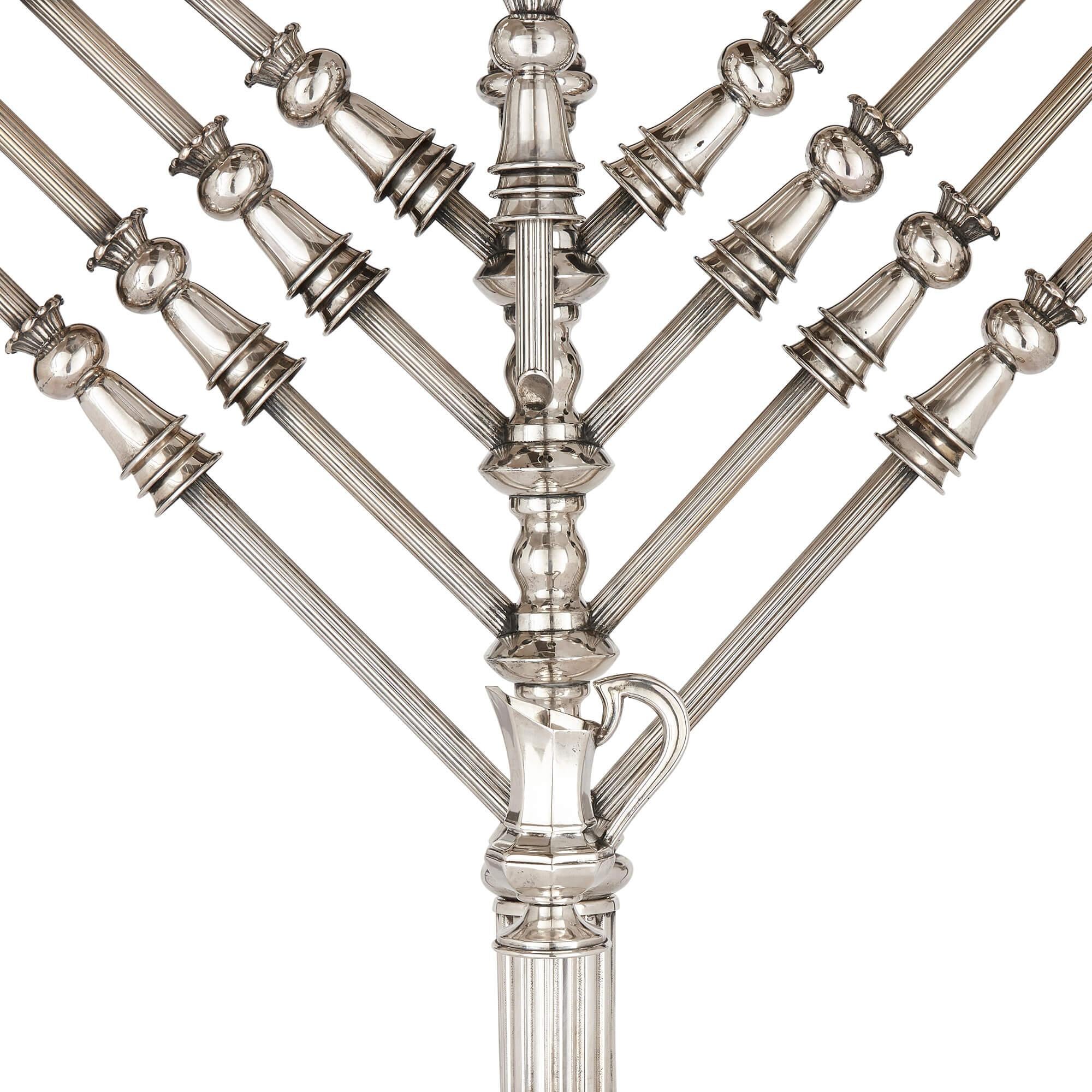 Israeli Large Judaica Hanukkah Menorah in Sterling Silver For Sale
