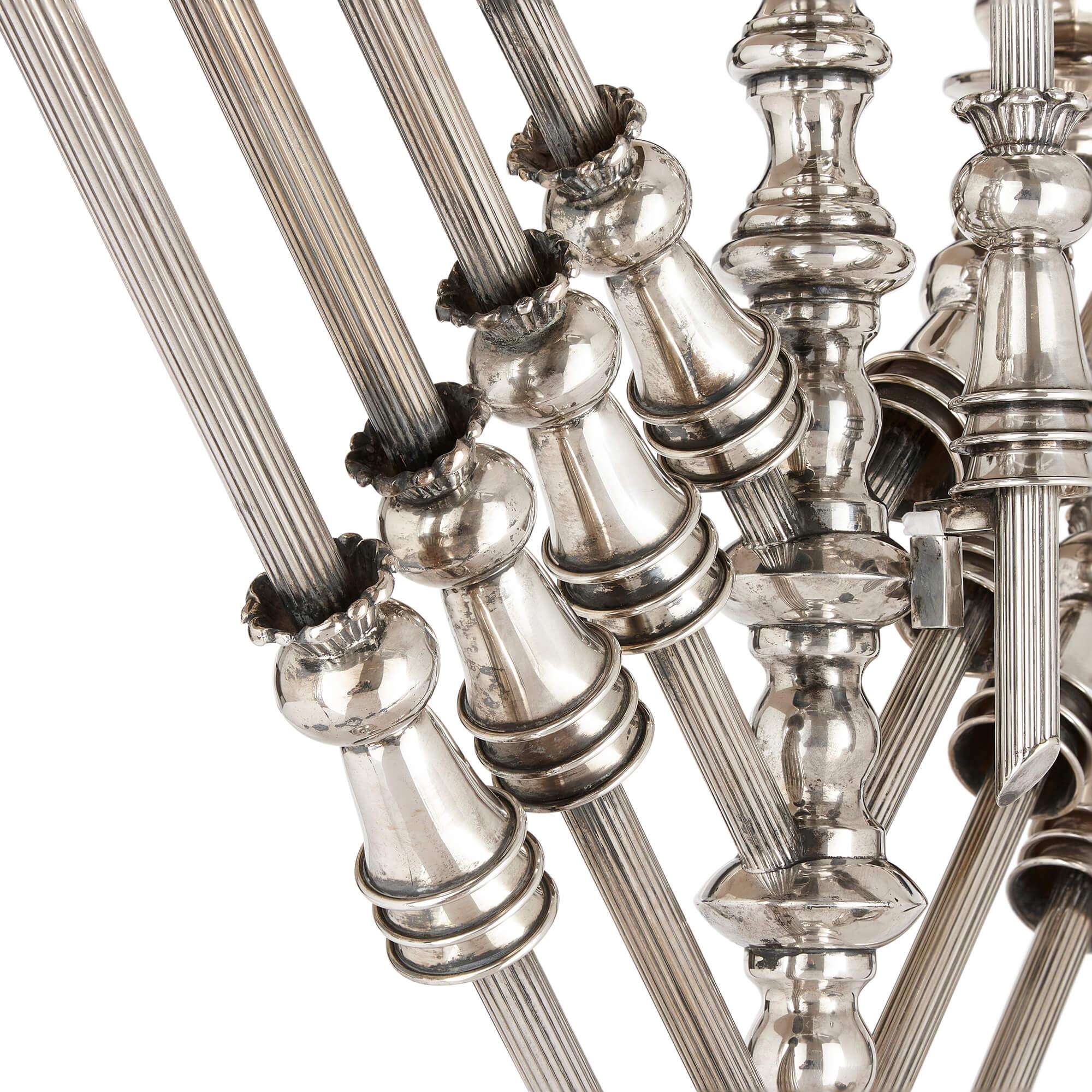 20th Century Large Judaica Hanukkah Menorah in Sterling Silver For Sale