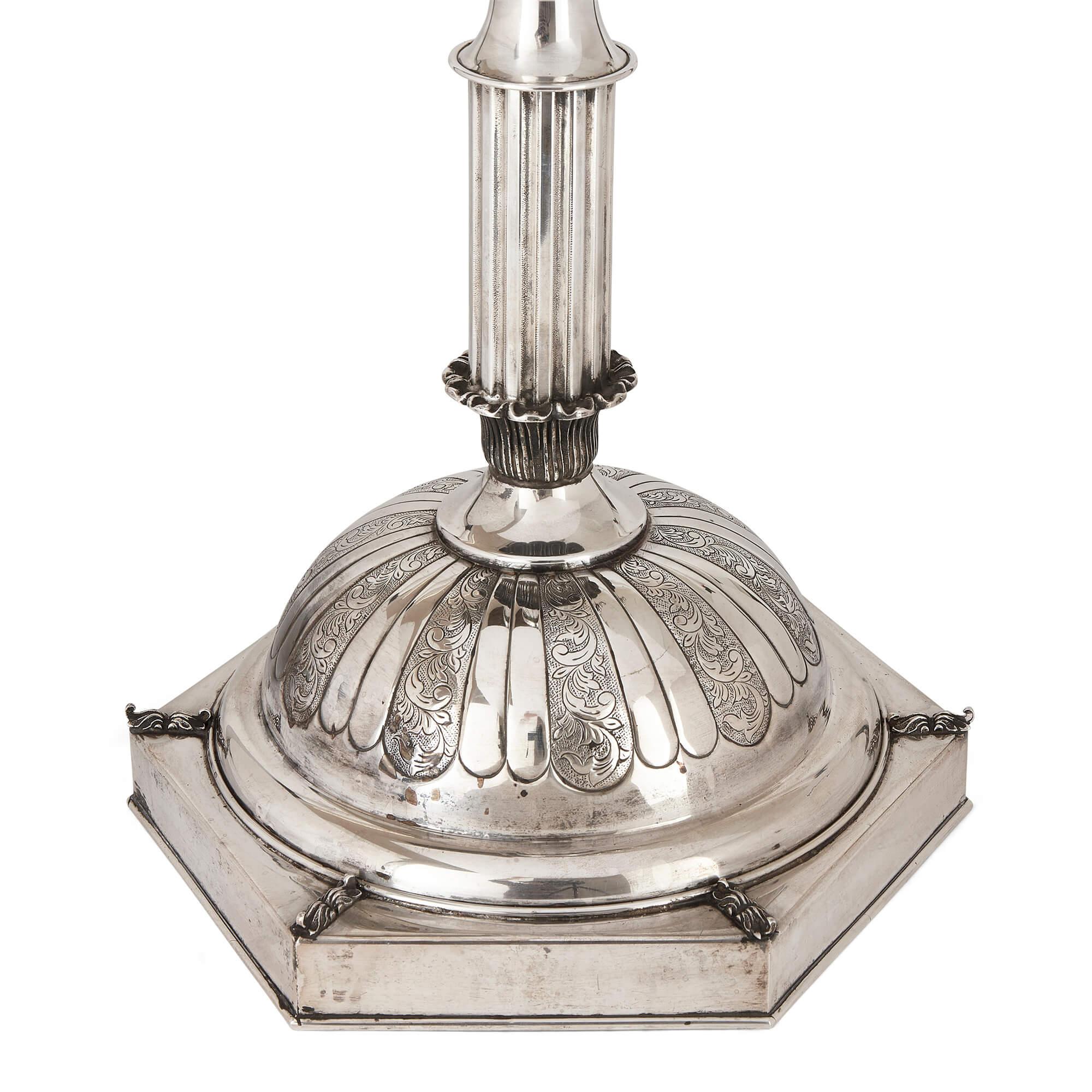Large Judaica Hanukkah Menorah in Sterling Silver For Sale 3