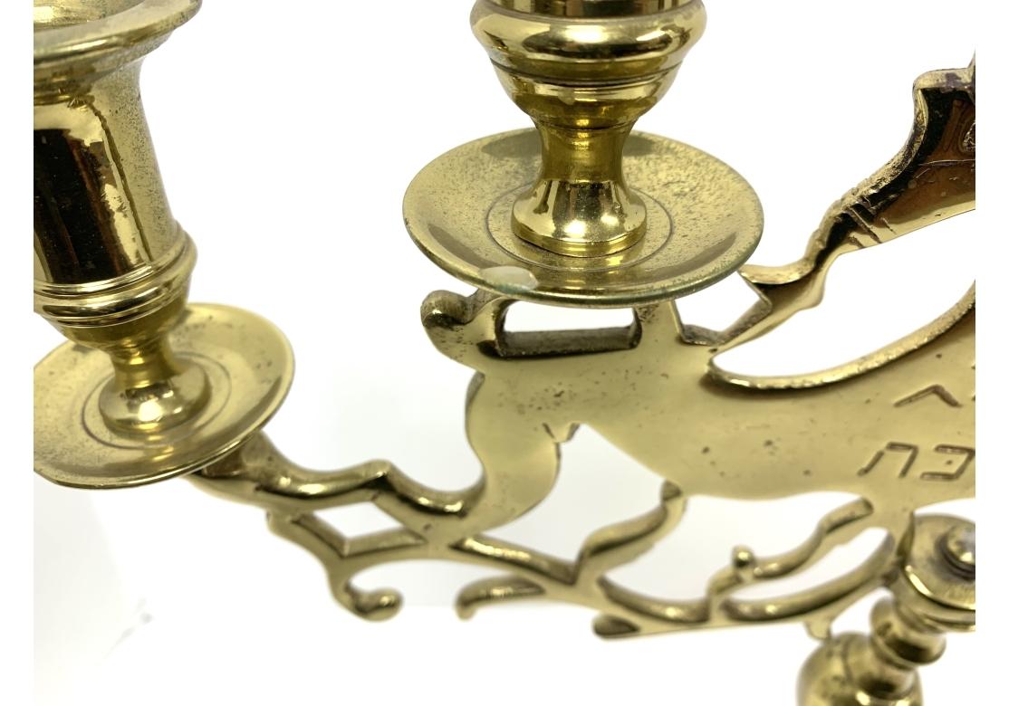 Rustic Large Judaica Solid Brass Shabbat Candlestick For Sale