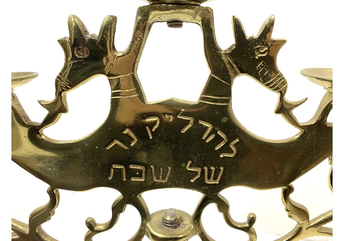 20th Century Large Judaica Solid Brass Shabbat Candlestick For Sale