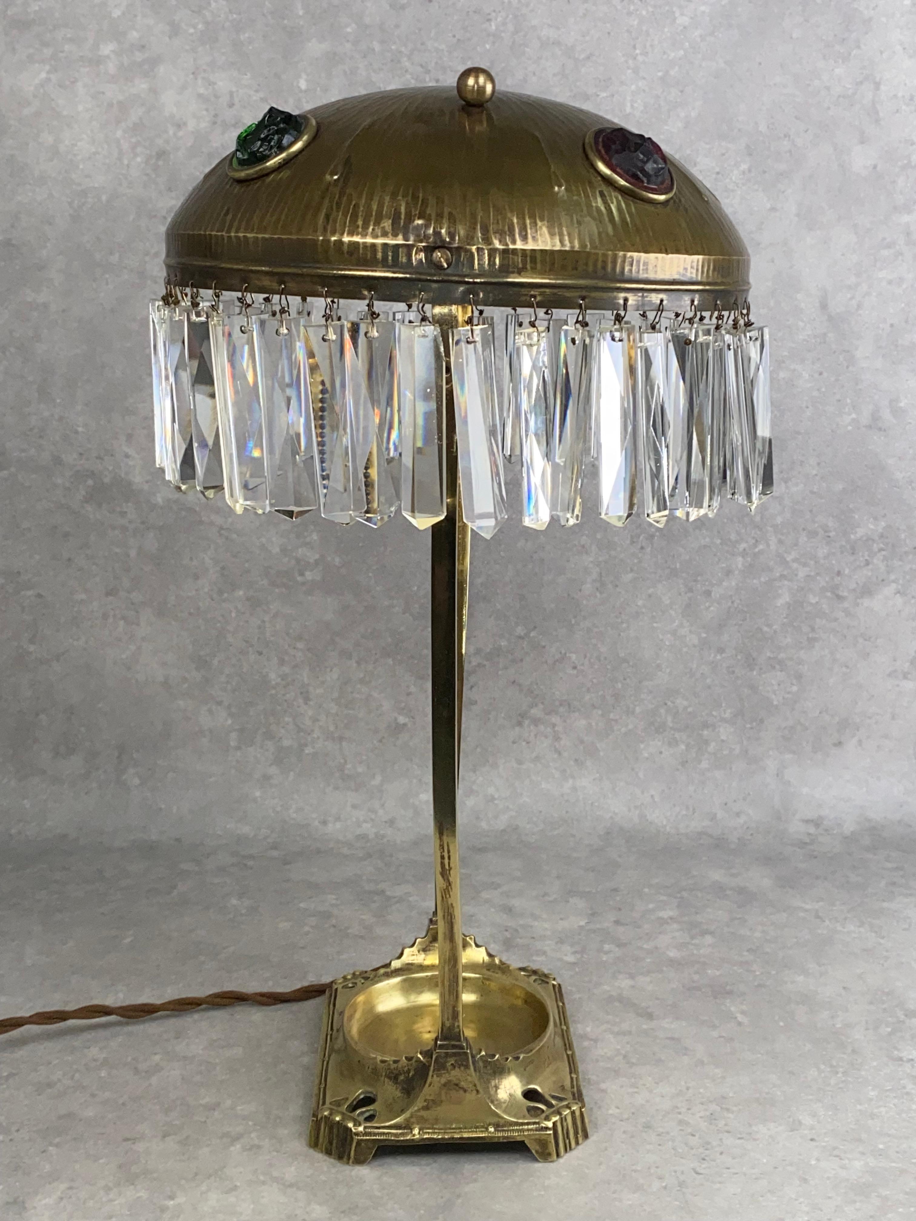 Large jugendstil desk lamp with crystals For Sale 3