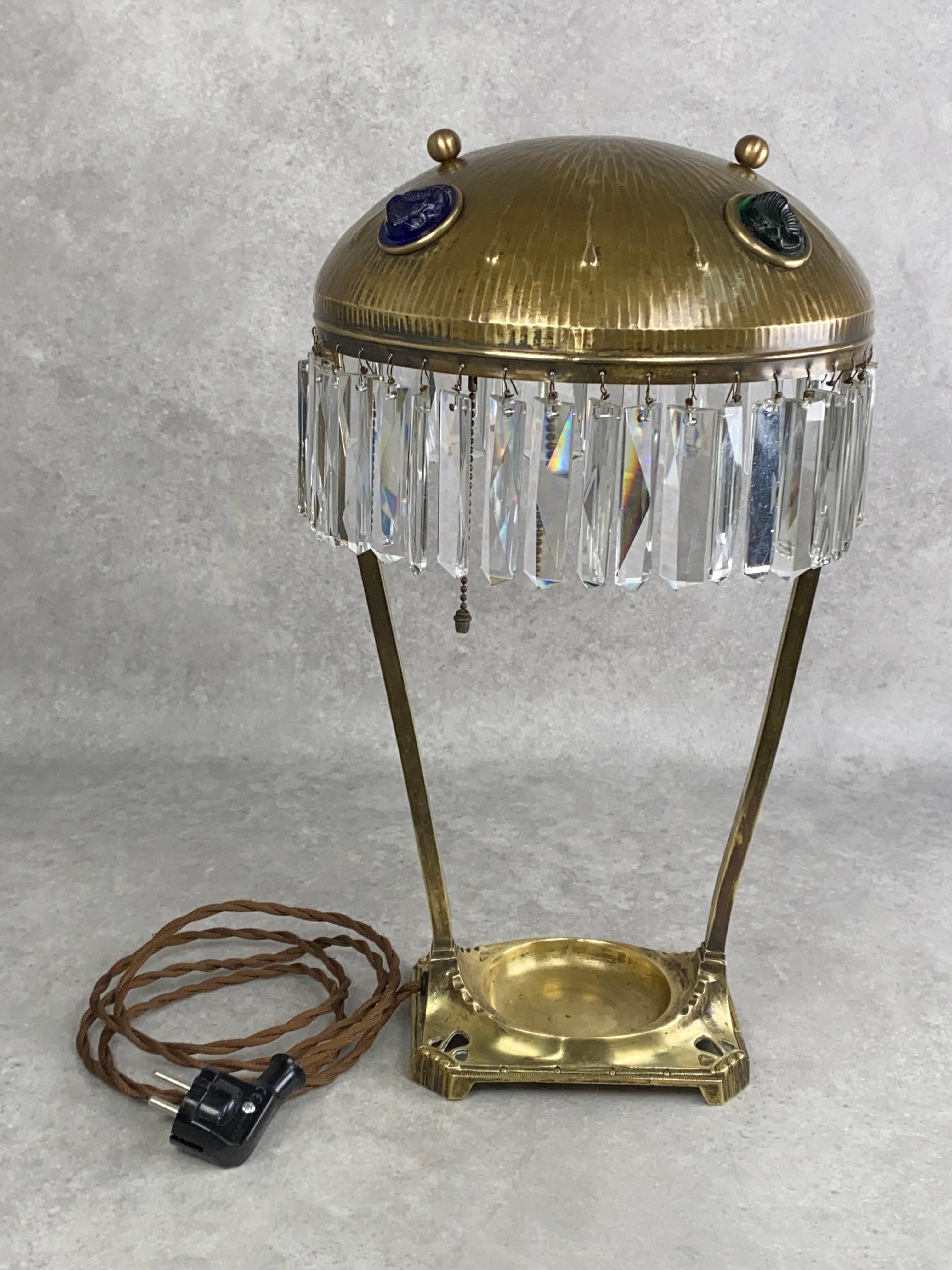 Large jugendstil desk lamp with crystals For Sale 9