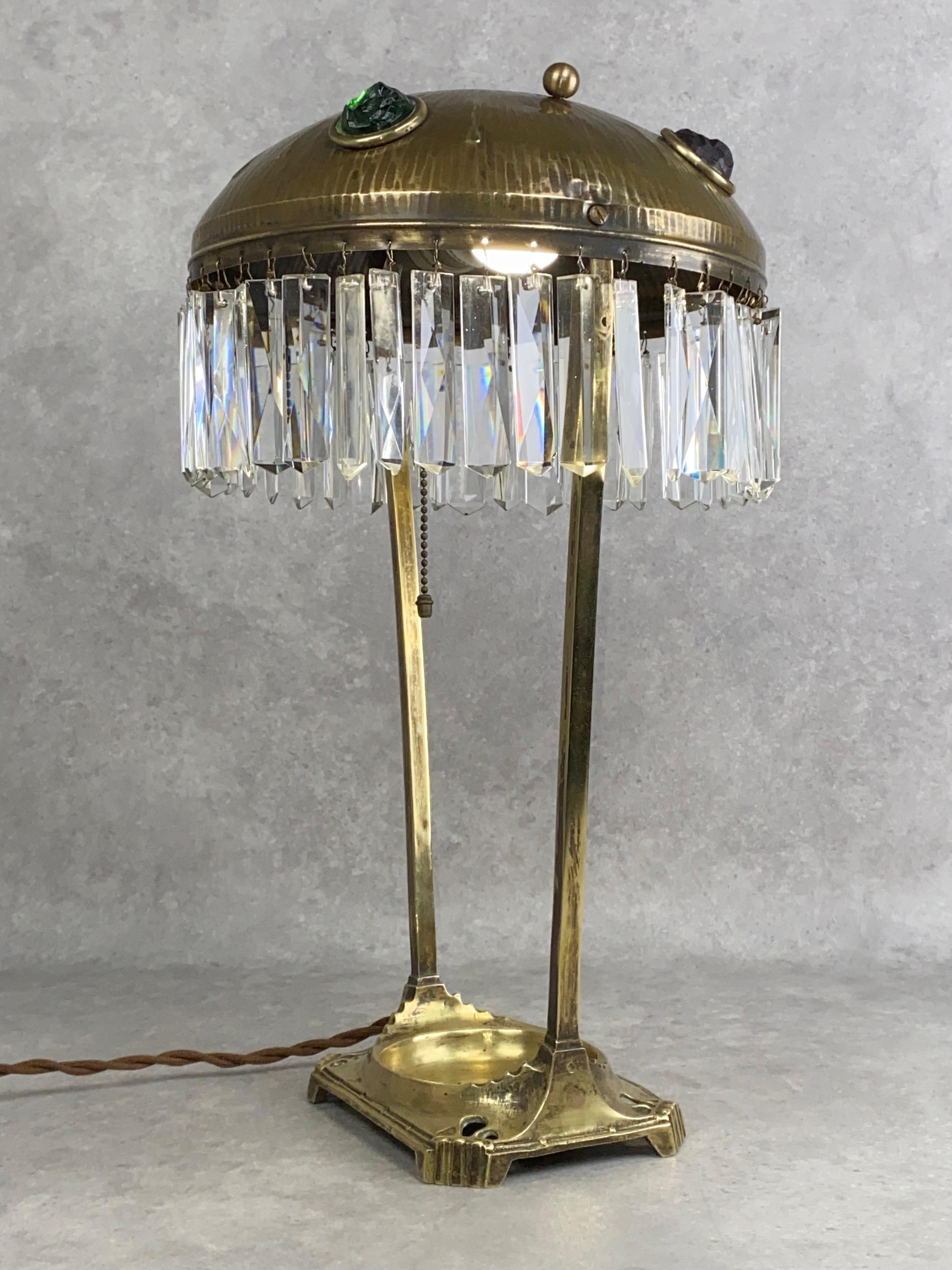 Jugendstil Large jugendstil desk lamp with crystals For Sale