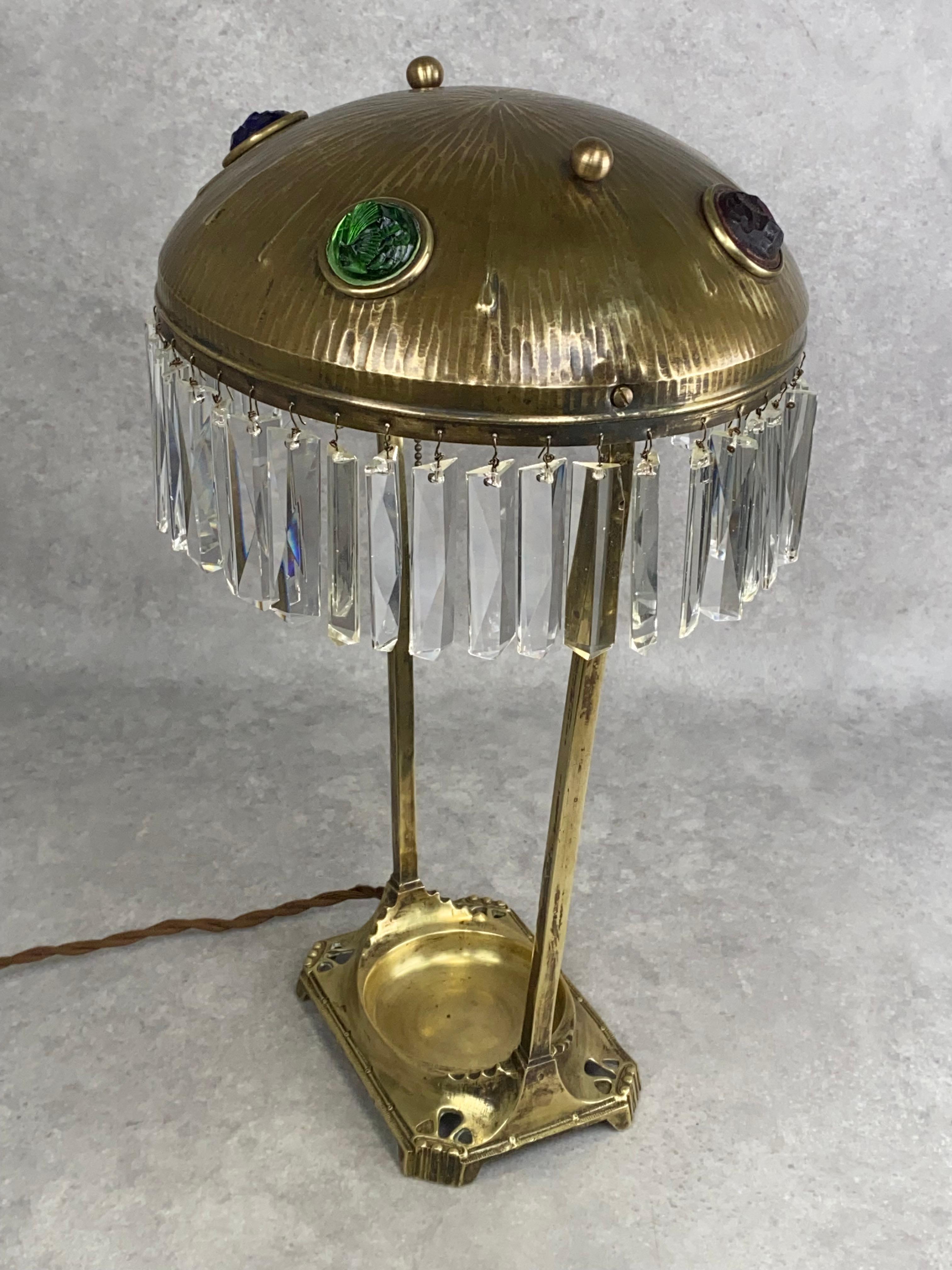 Austrian Large jugendstil desk lamp with crystals For Sale