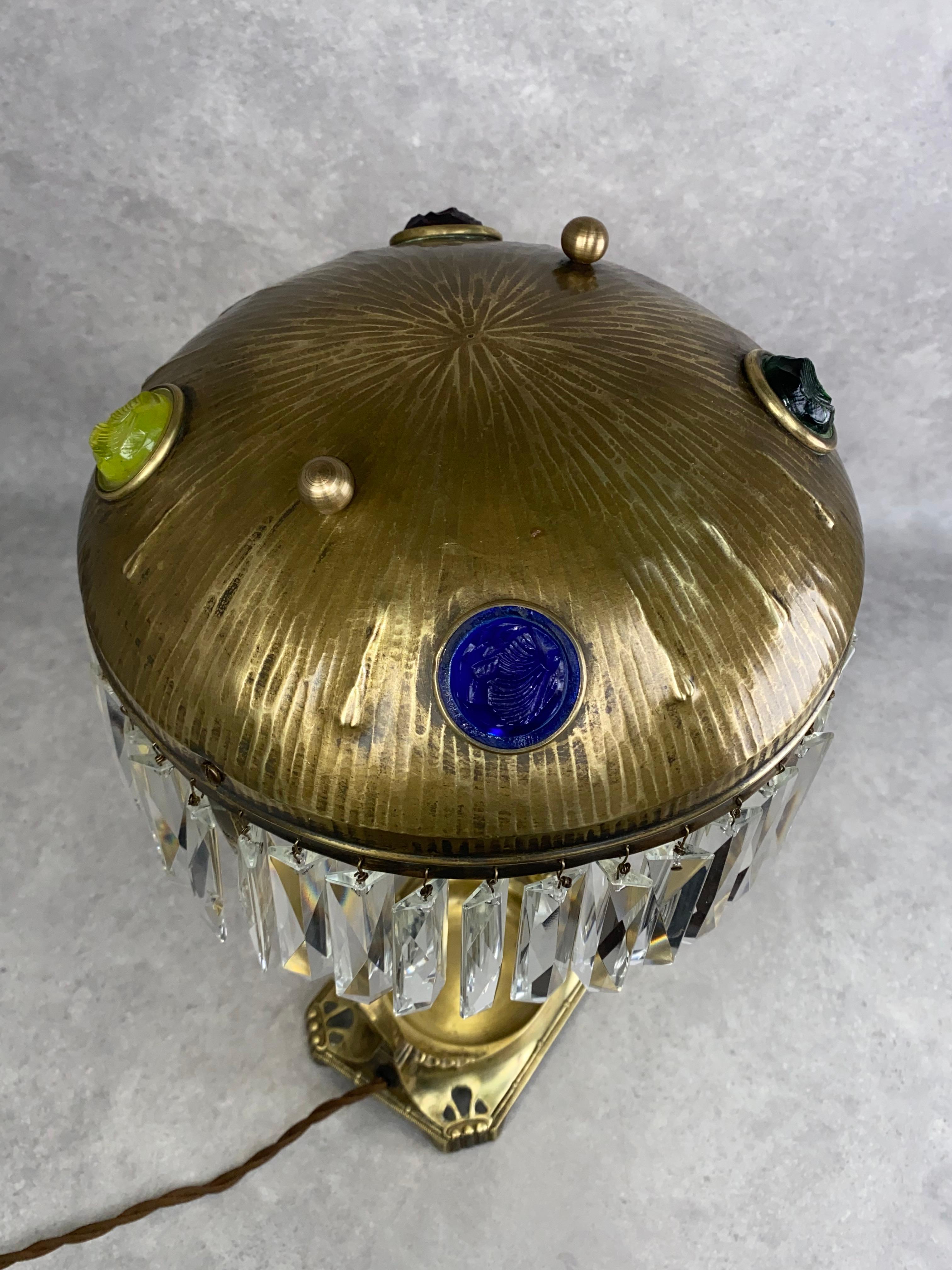 Early 20th Century Large jugendstil desk lamp with crystals For Sale