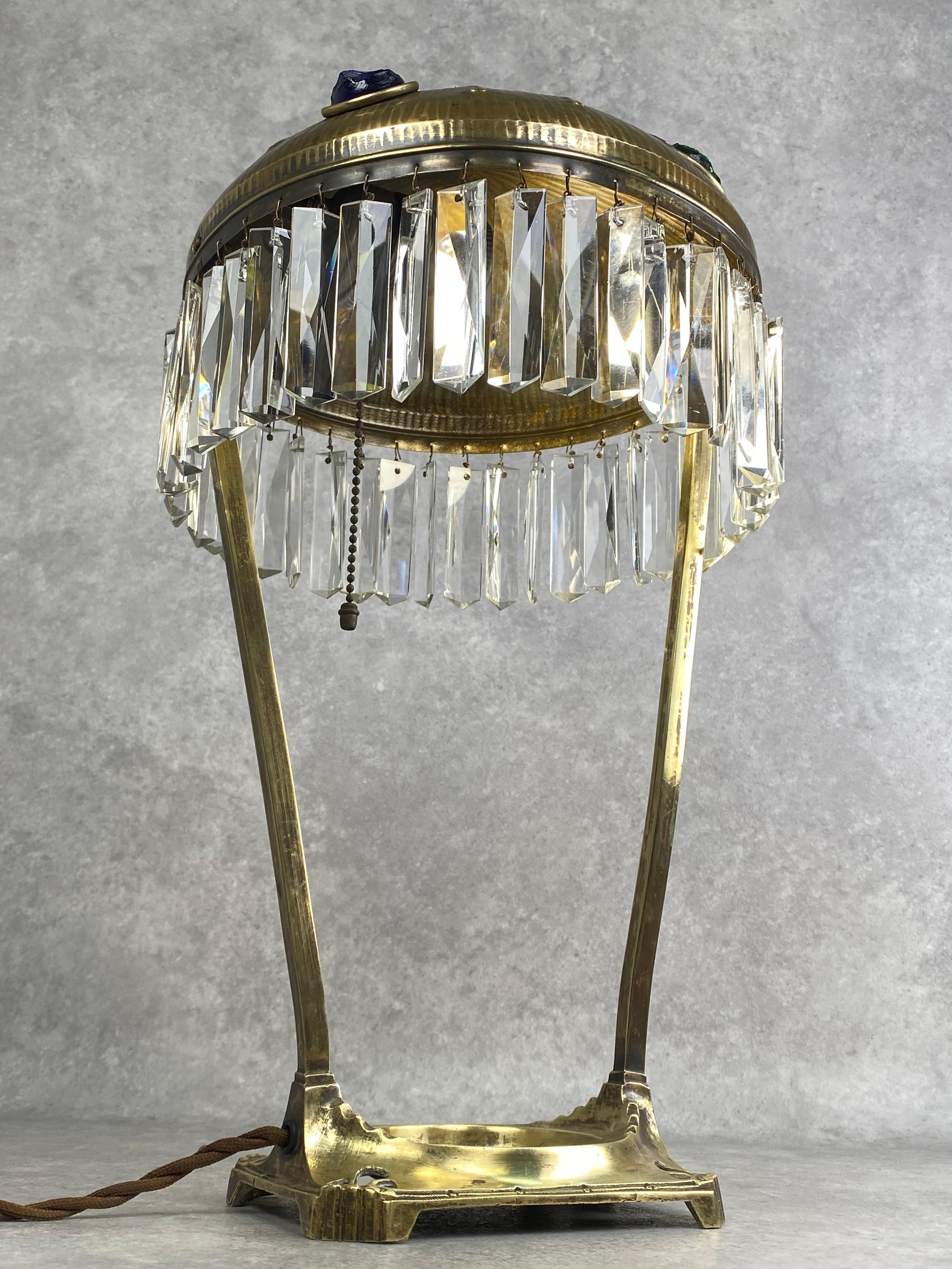 Large jugendstil desk lamp with crystals For Sale 2