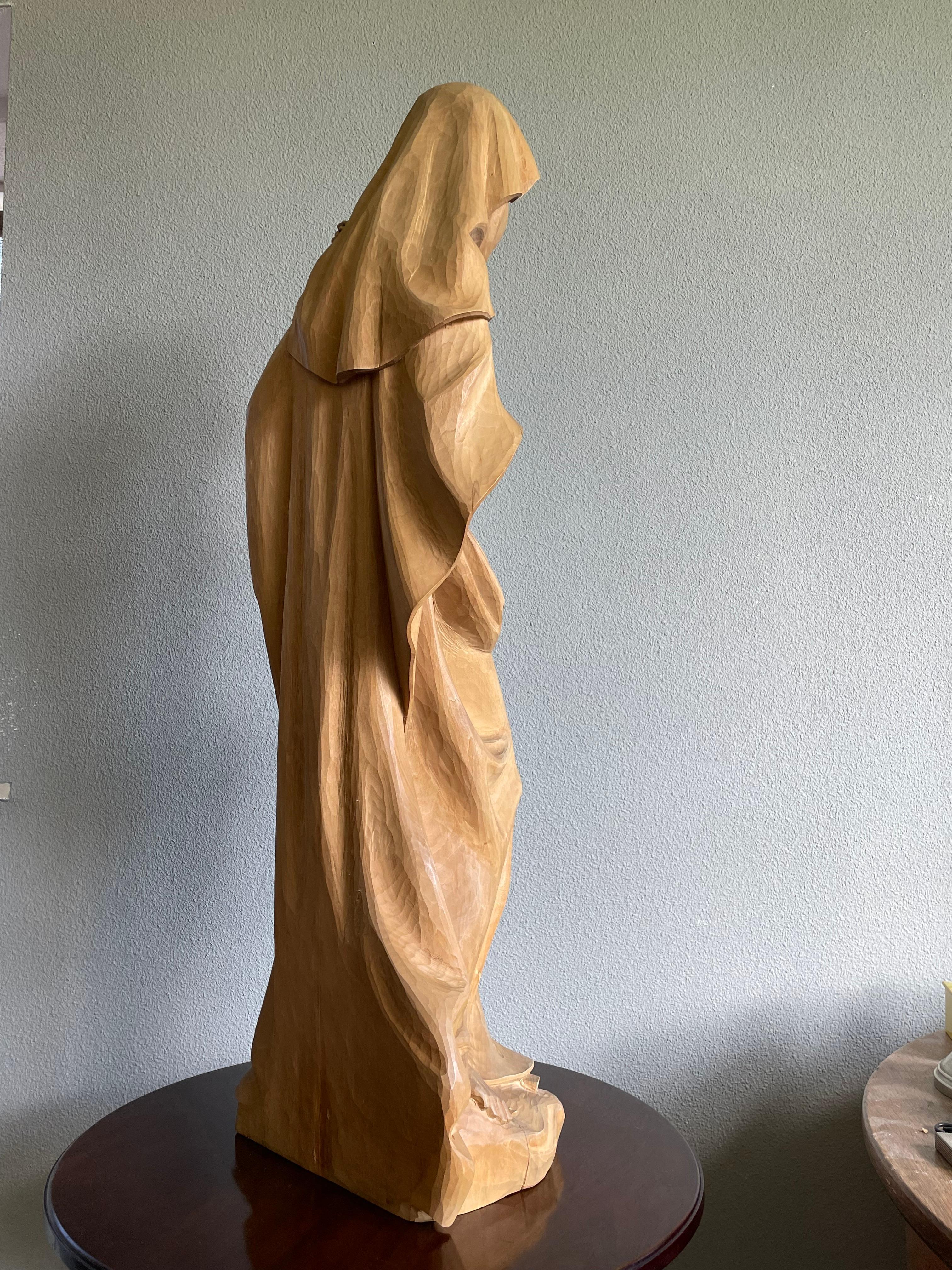 Large Jugendstil Style Hand Carved Wooden Sculpture of Mary and Child Jesus For Sale 3