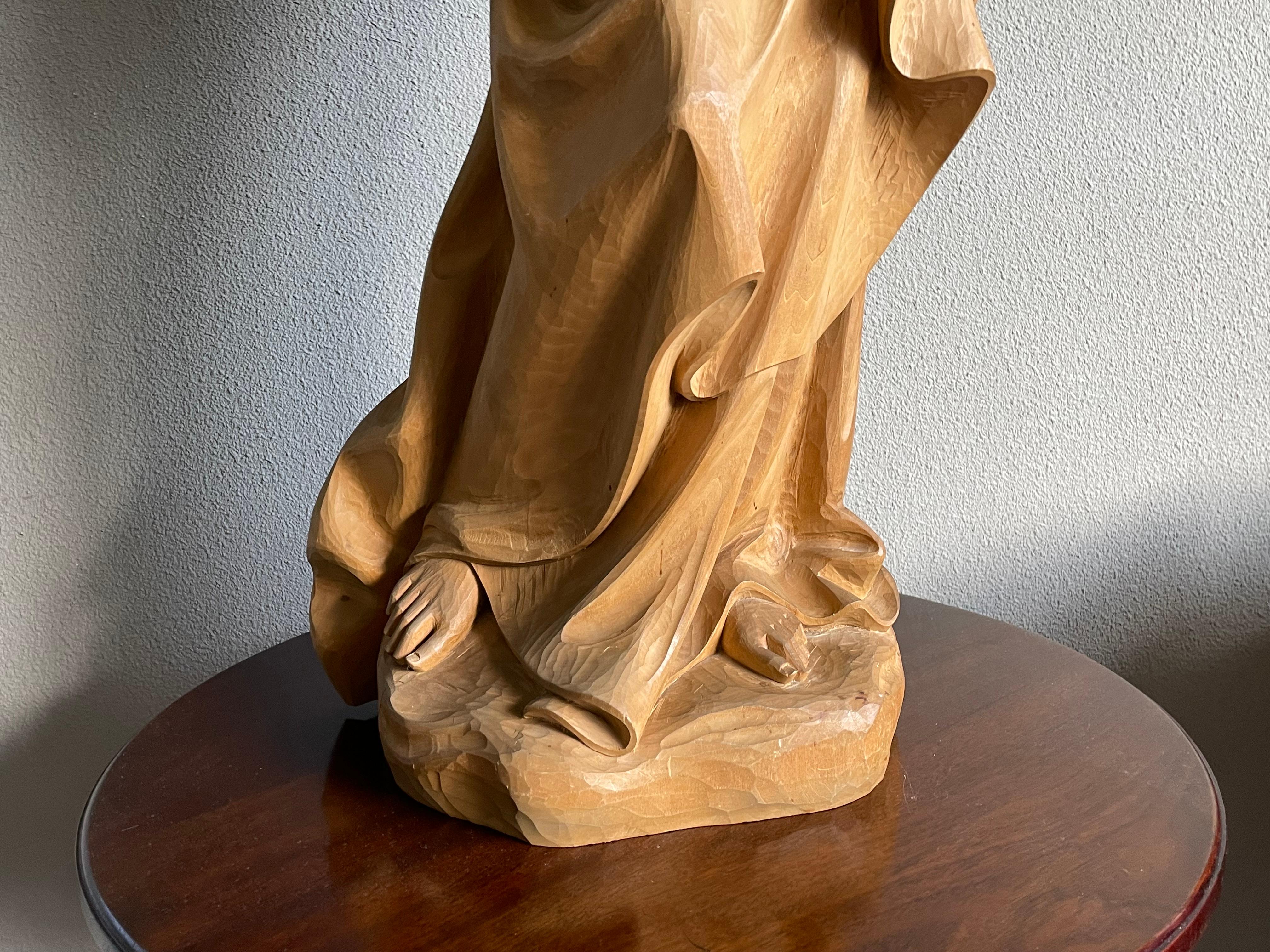 Large Jugendstil Style Hand Carved Wooden Sculpture of Mary and Child Jesus For Sale 4
