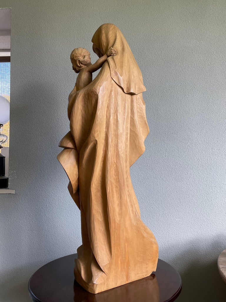 Large Jugendstil Style Hand Carved Wooden Sculpture of Mary and Child ...