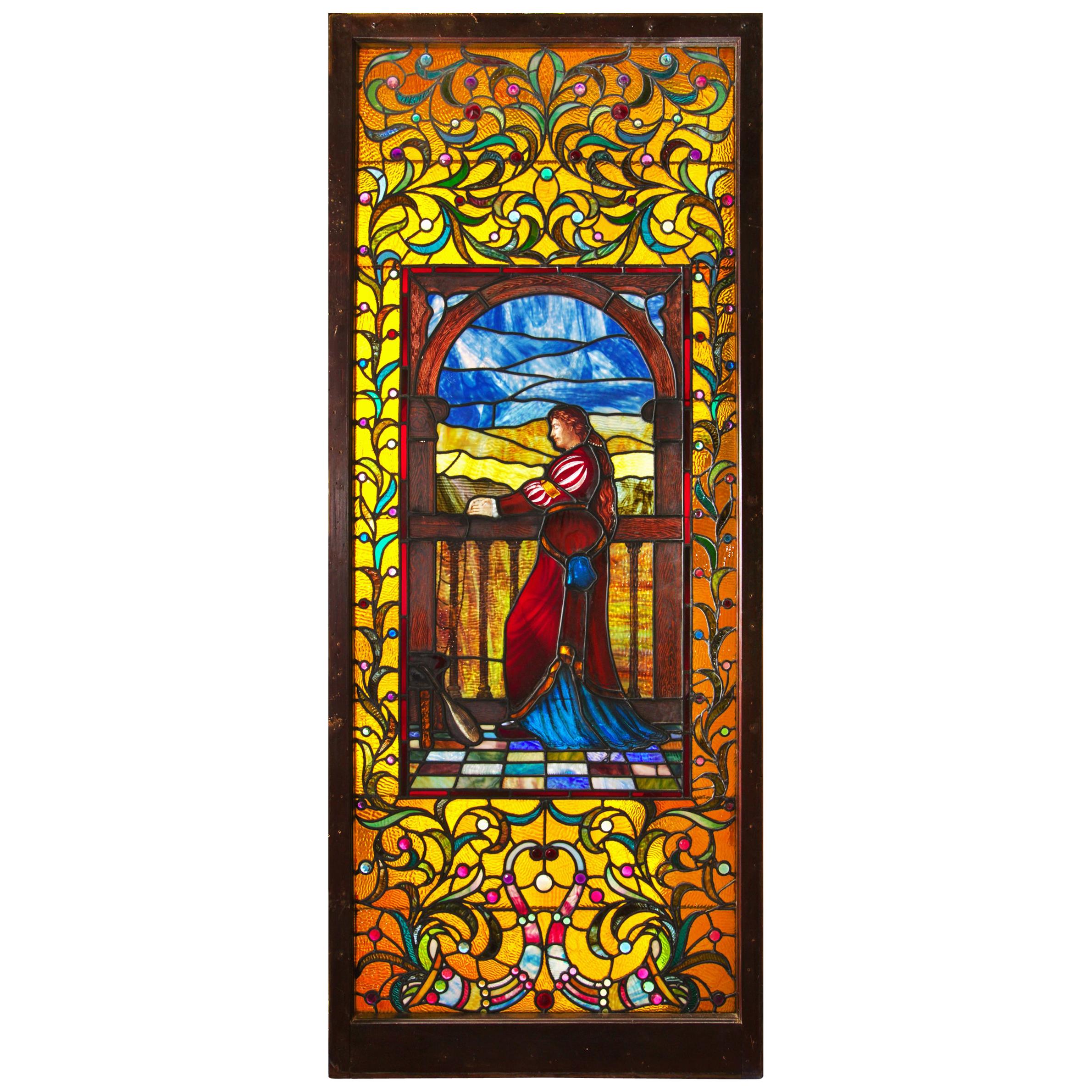 Large "Juliet" Stained Glass Window Panel circa 1915, Maker Unknown