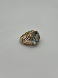 Large Jumbo Green Amethyst Prasiolite Scroll Cage Motif 14K Yellow Gold Ring