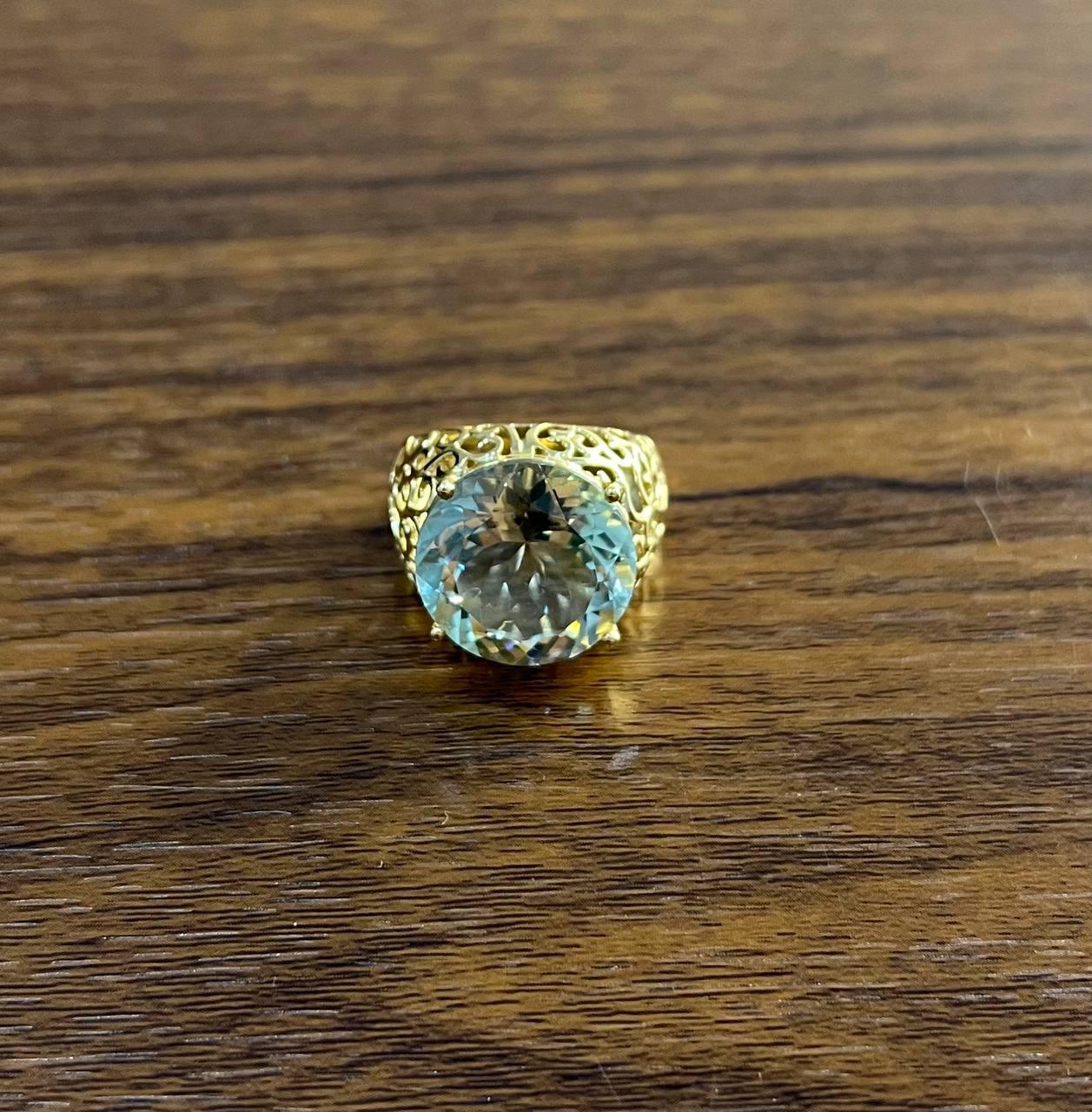 Anello grande Jumbo in ametista verde e prasiolite con motivo a gabbia in oro giallo 14 carati In condizioni Nuovo in vendita a Oakton, VA