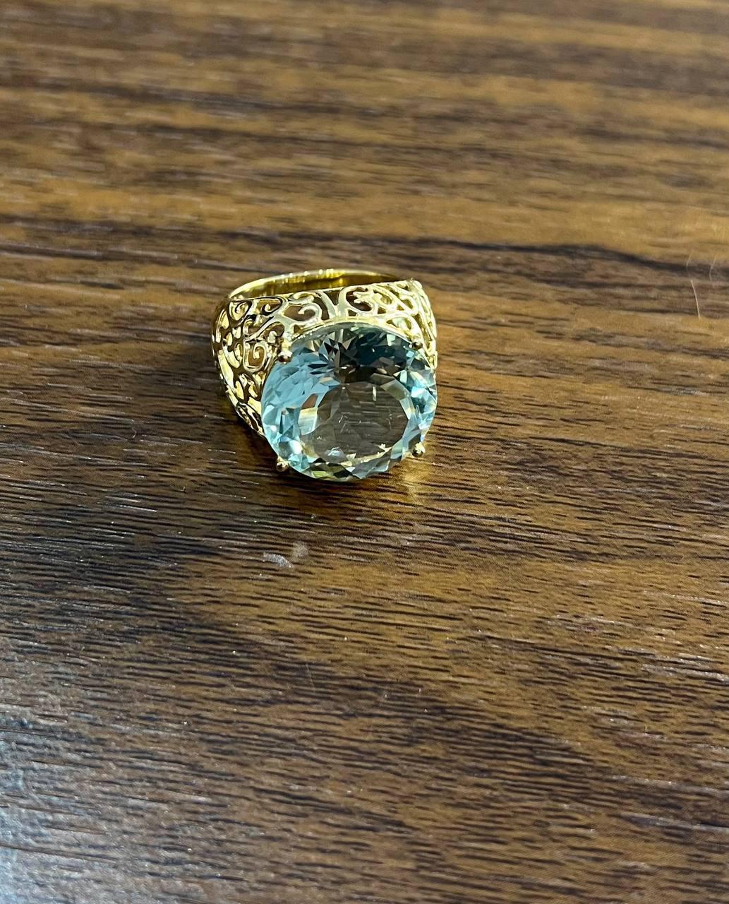 Donna Anello grande Jumbo in ametista verde e prasiolite con motivo a gabbia in oro giallo 14 carati in vendita