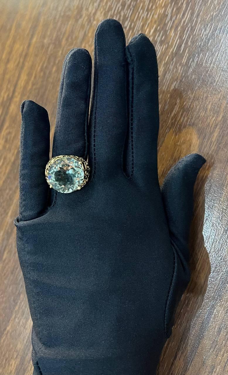 Anello grande Jumbo in ametista verde e prasiolite con motivo a gabbia in oro giallo 14 carati in vendita 4
