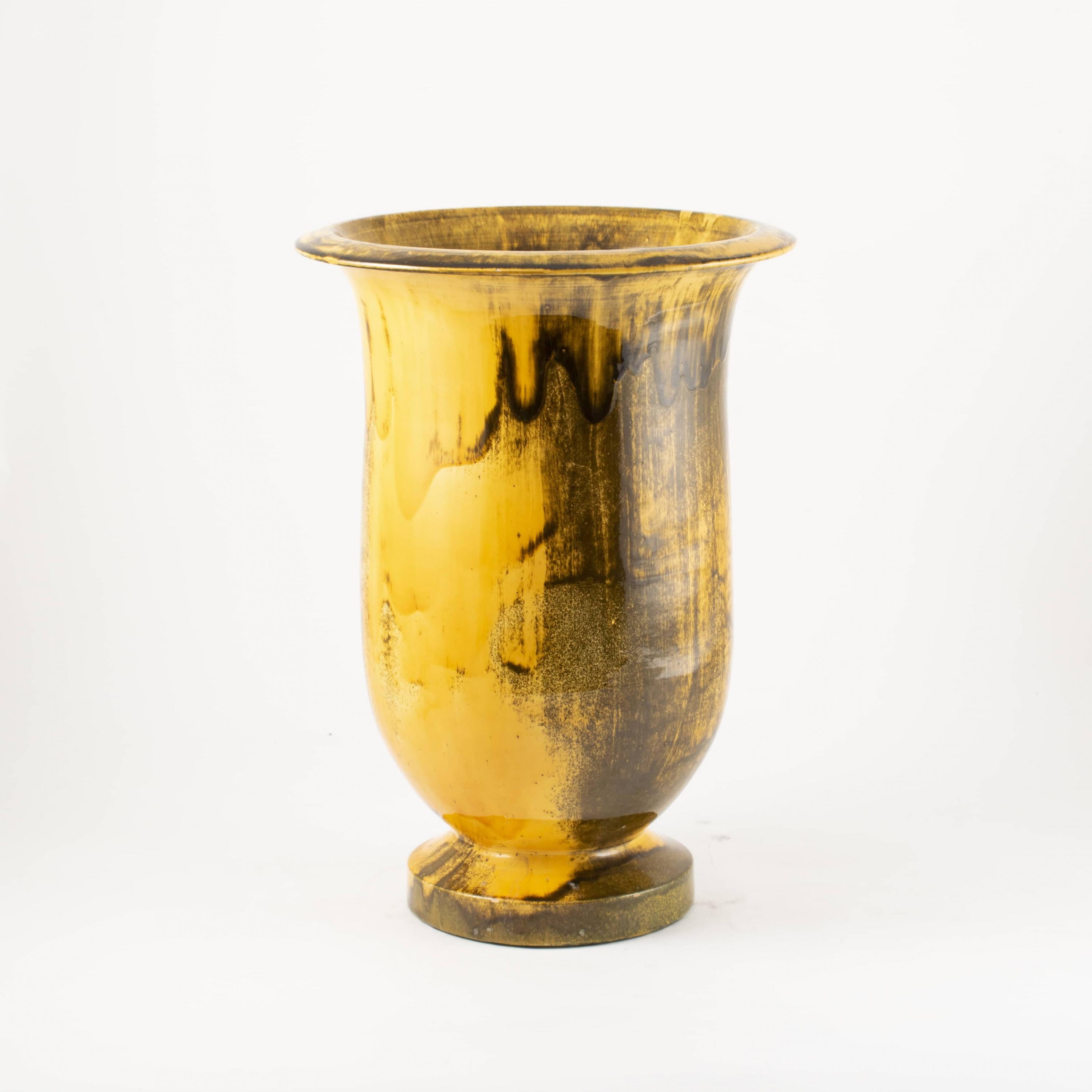 Scandinavian Modern Large Kähler Floor Vase in Yellow and Dark Glaze