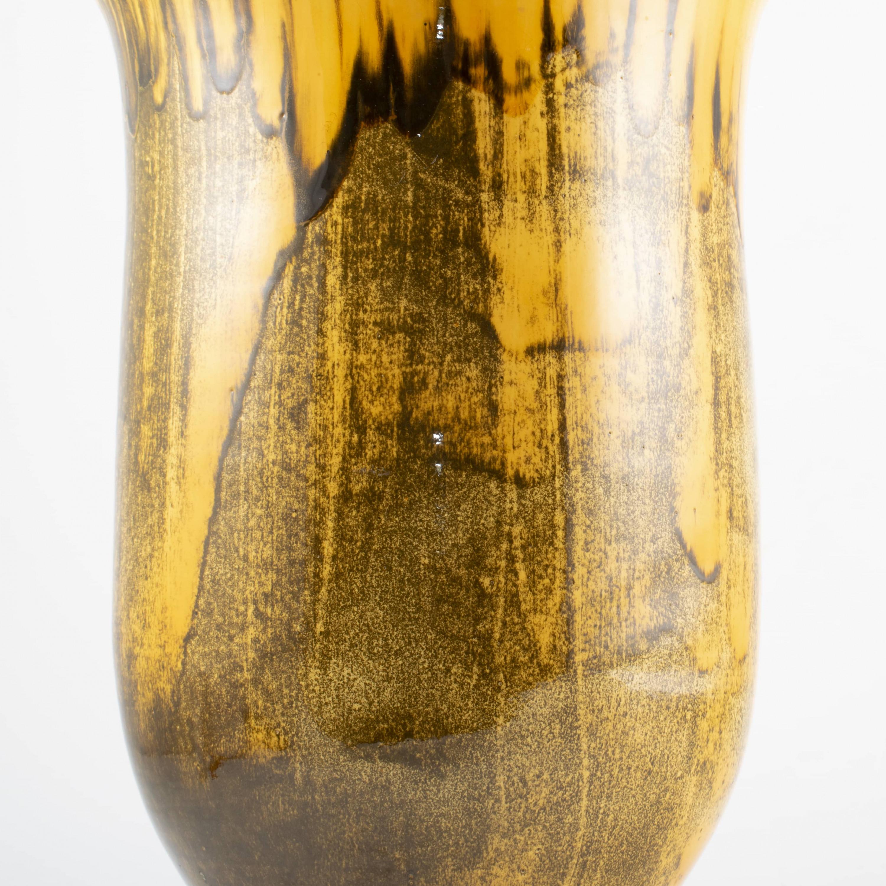 Danish Large Kähler Floor Vase in Yellow and Dark Glaze