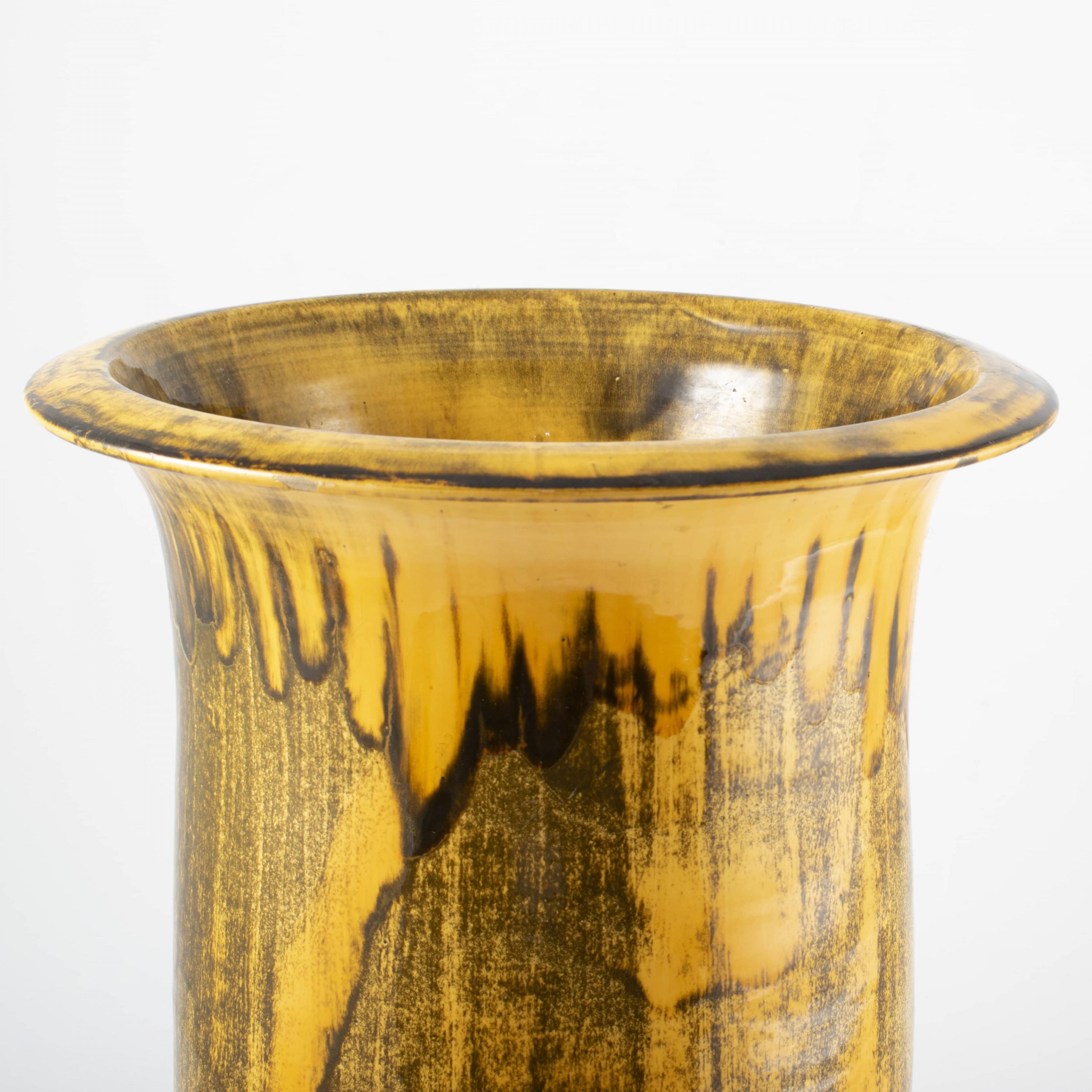 Glazed Large Kähler Floor Vase in Yellow and Dark Glaze
