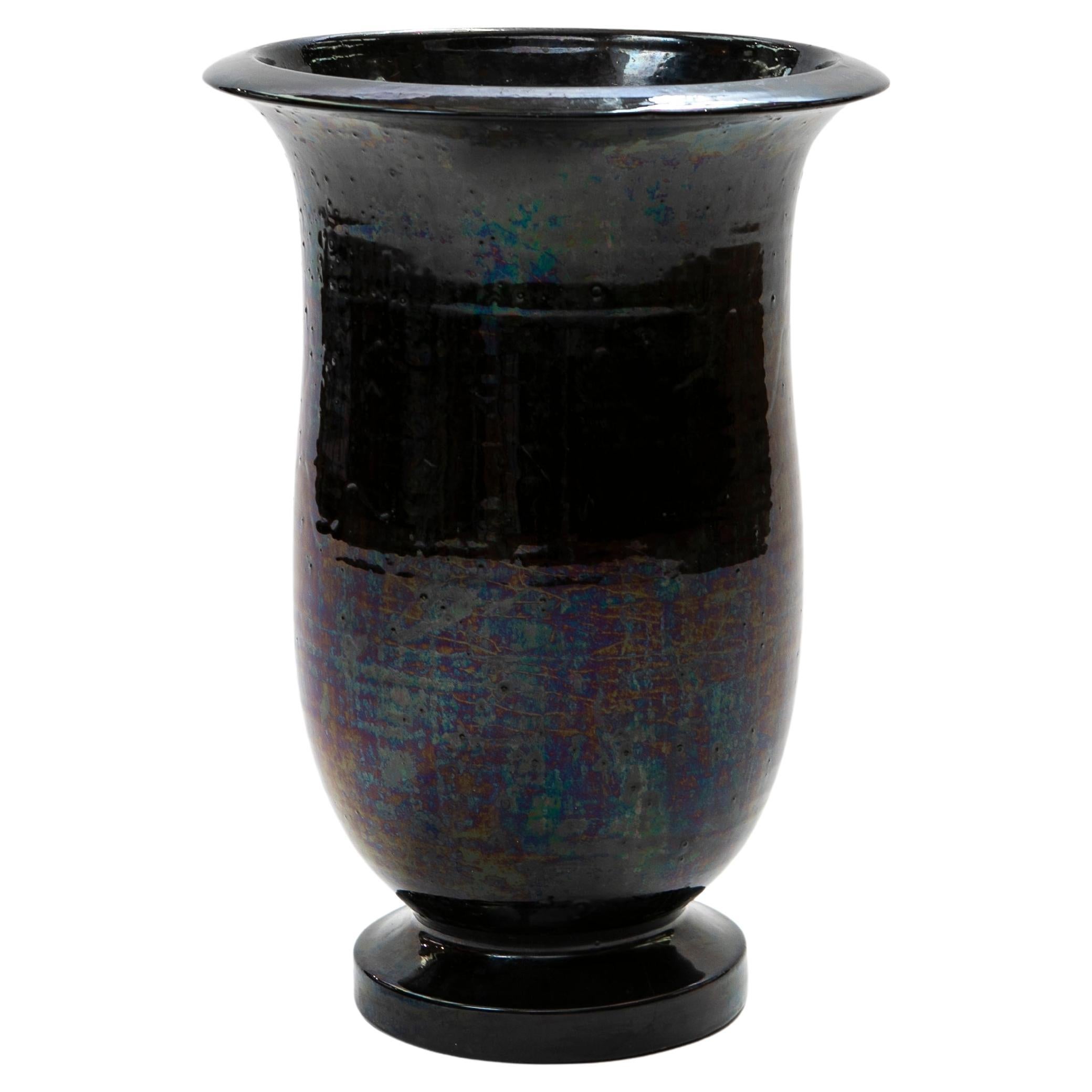 Grand vase de sol Kähler avec glaçure lustrée noire