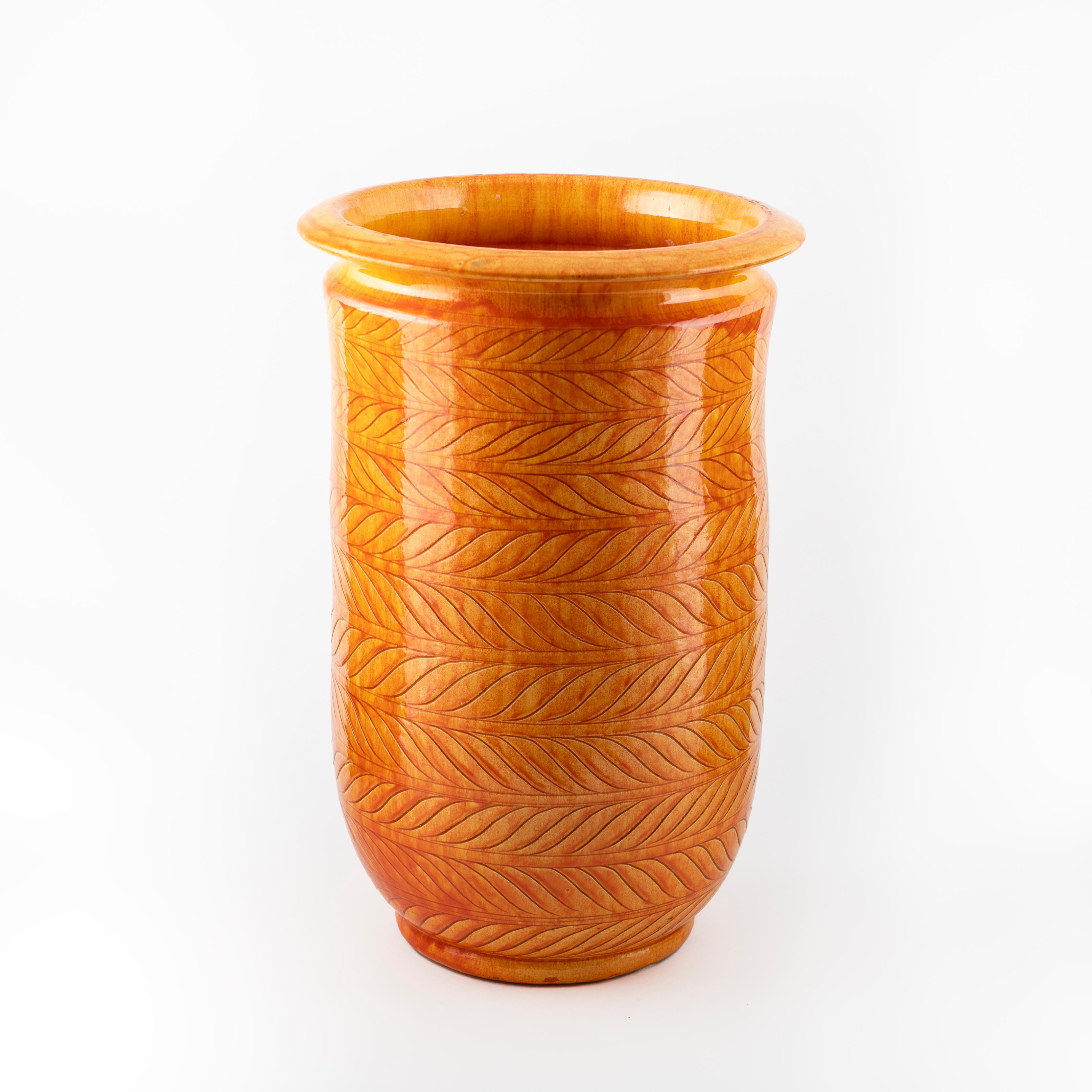 Moderne Grand vase Kähler en grès émaillé orange en vente