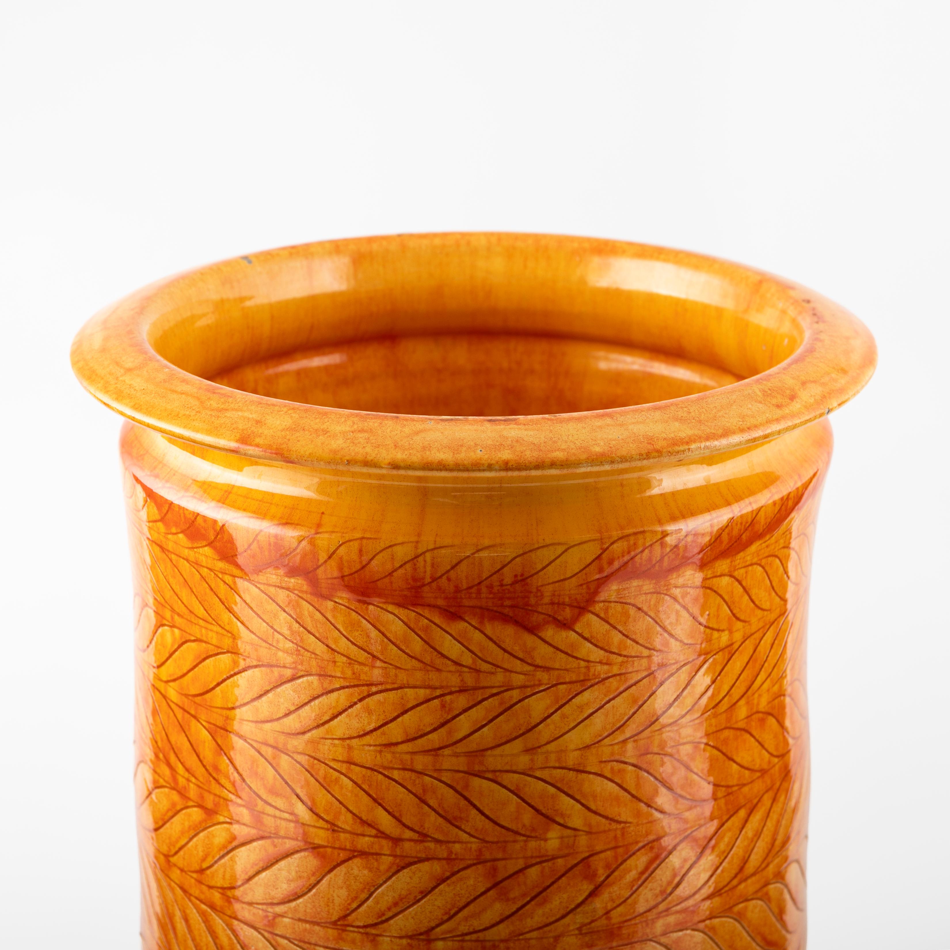 Danois Grand vase Kähler en grès émaillé orange en vente