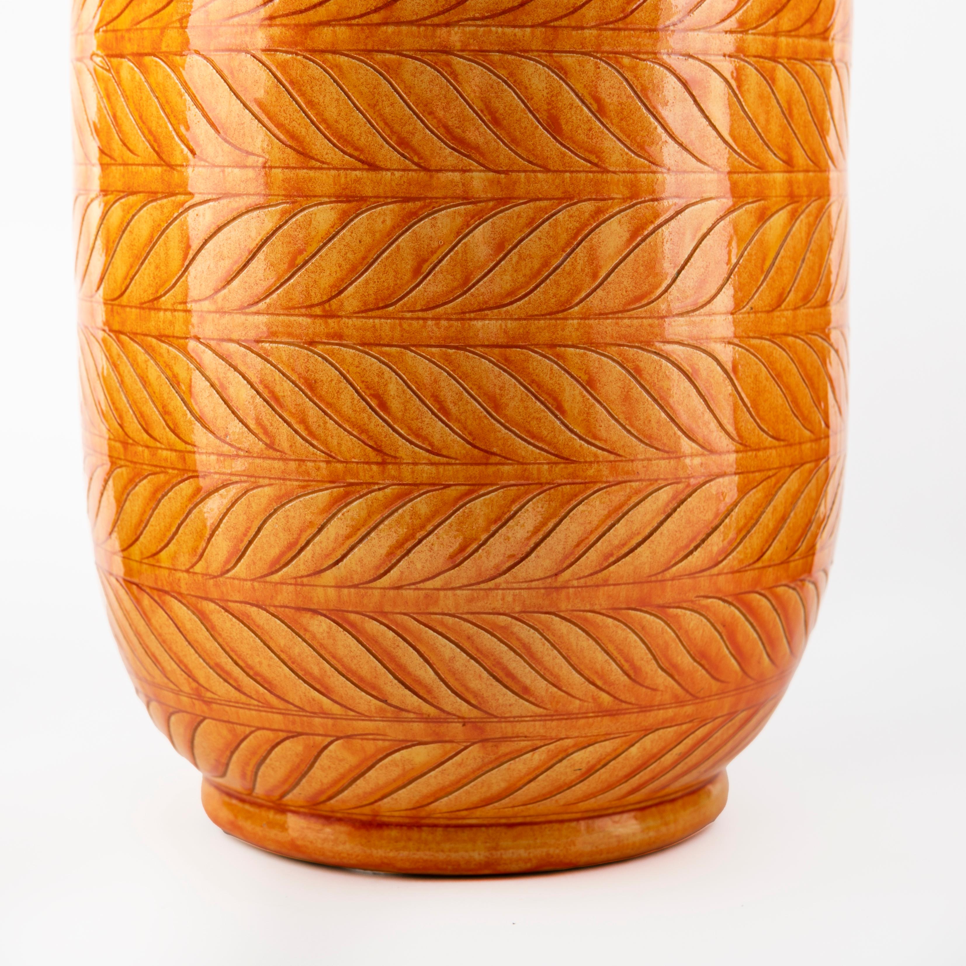 Large Kähler Vase in Orange Glazed Stoneware In Good Condition For Sale In Kastrup, DK