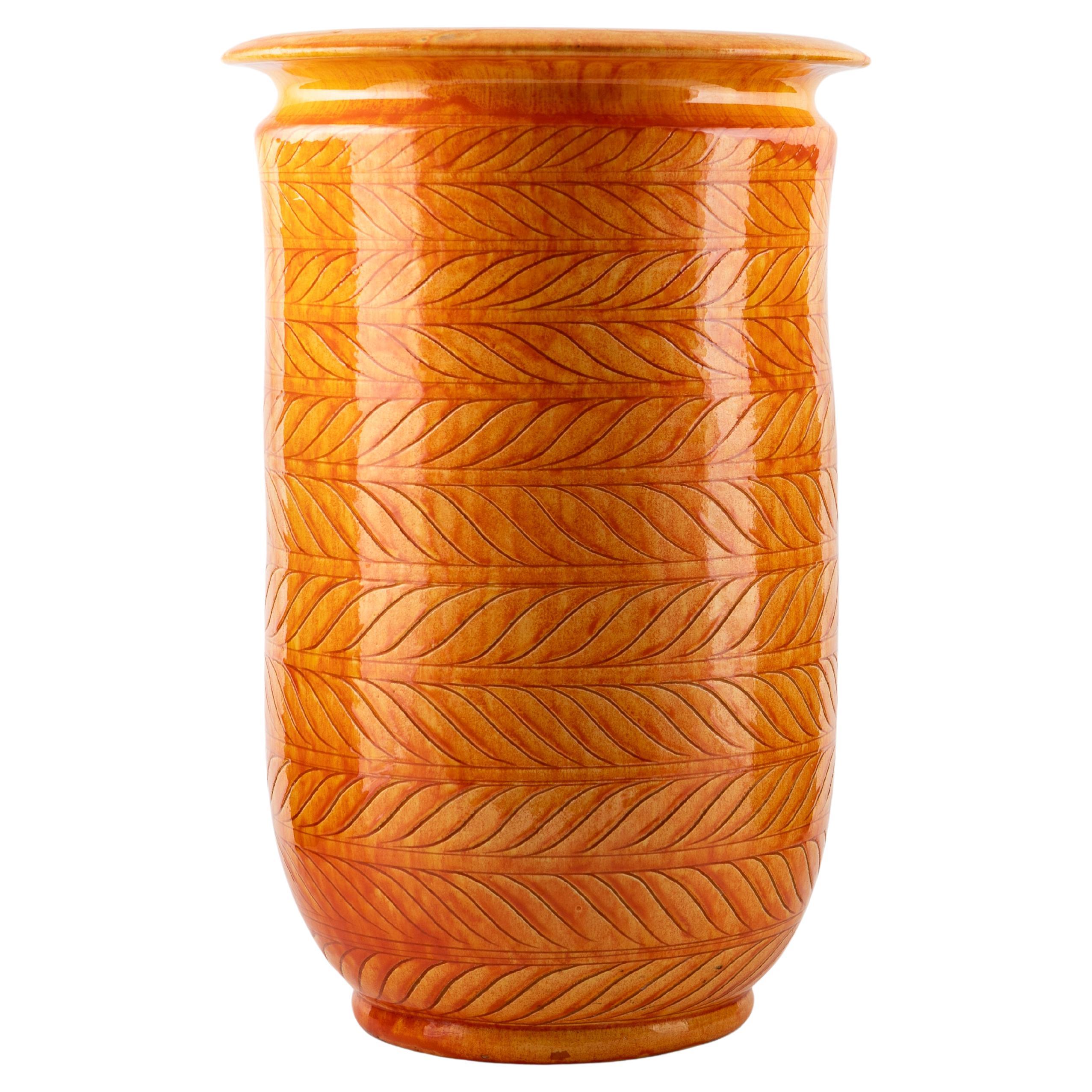 Grand vase Kähler en grès émaillé orange en vente