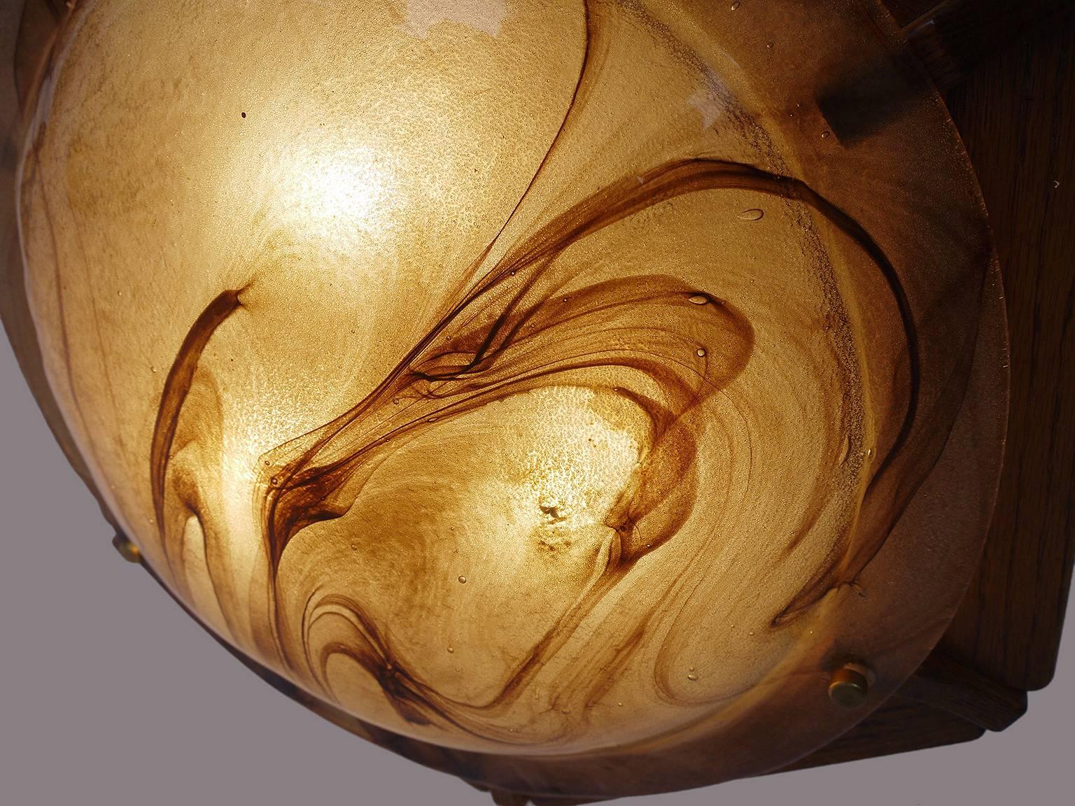 Mid-Century Modern '1 of 2' Large Kaiser Flush Mount Amber Murano Glass Ceiling Light, 1960s For Sale