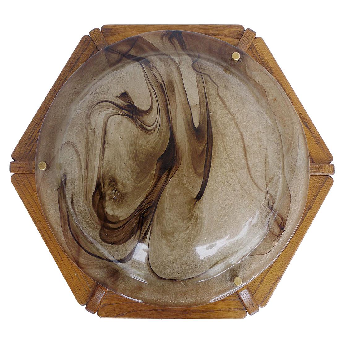 1 'of 2' Large Kaiser Flush Mount Amber Murano Glass Ceiling Light, 1960s For Sale