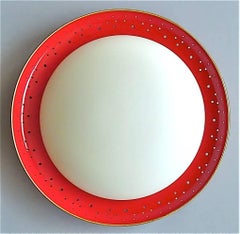 Large Kaiser Flush Mount Red Perforated Brass White Glass Stilnovo Sarfatti Lamp