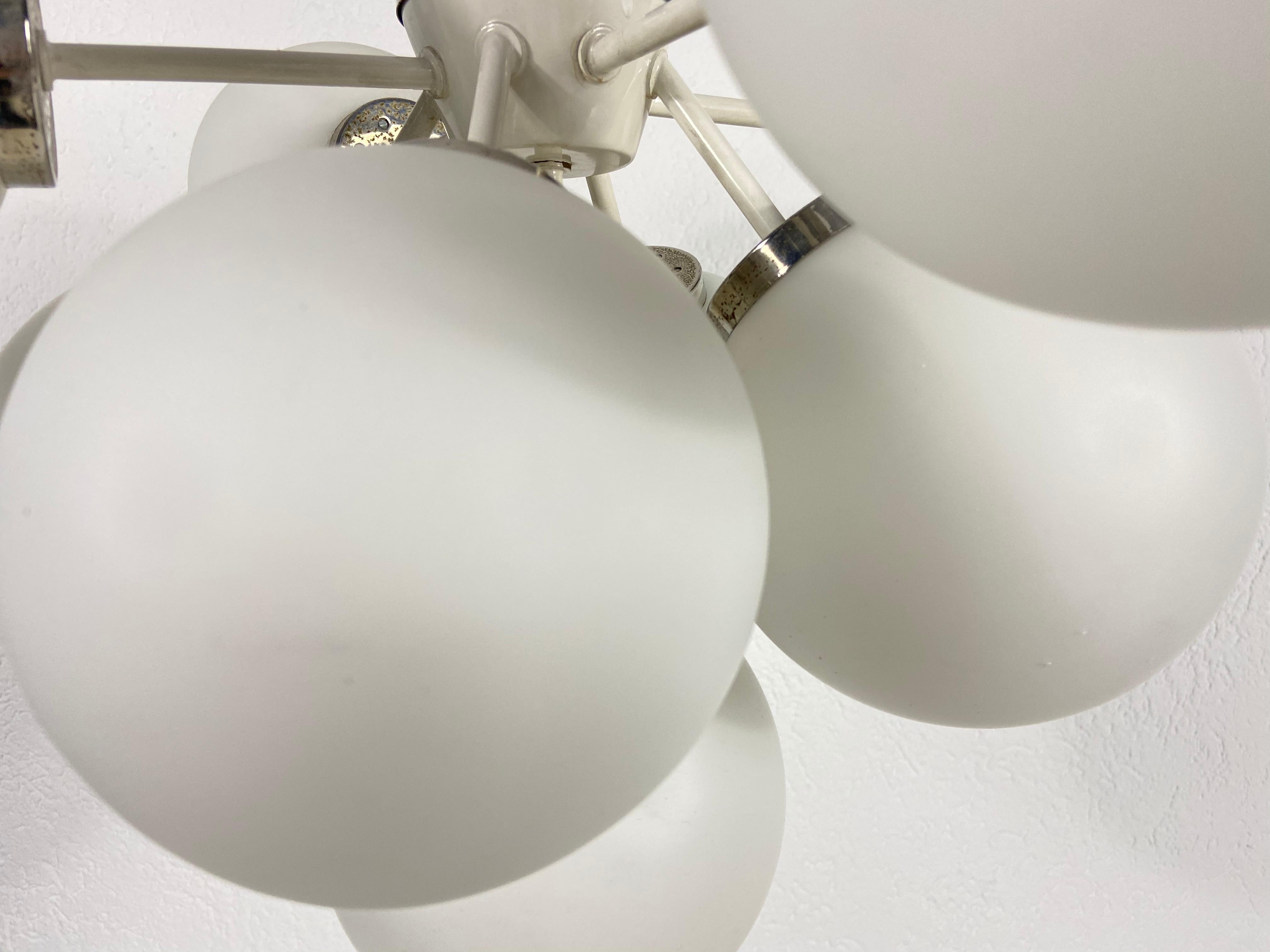 Mid-20th Century Large Kaiser Midcentury White 9-Arm Space Age Chandelier, 1960s, Germany For Sale