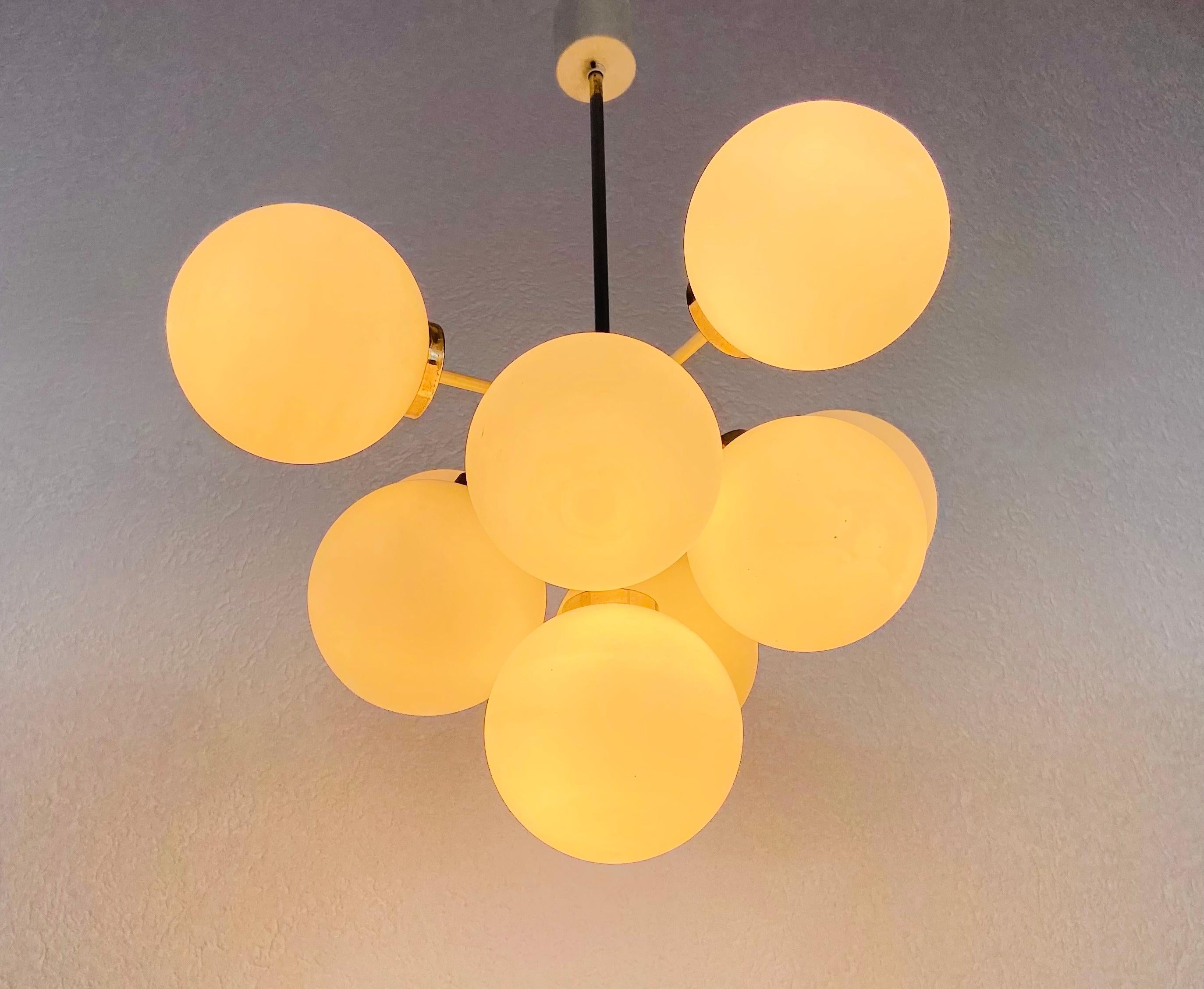Metal Large Kaiser Midcentury White 9-Arm Space Age Chandelier, 1960s, Germany For Sale