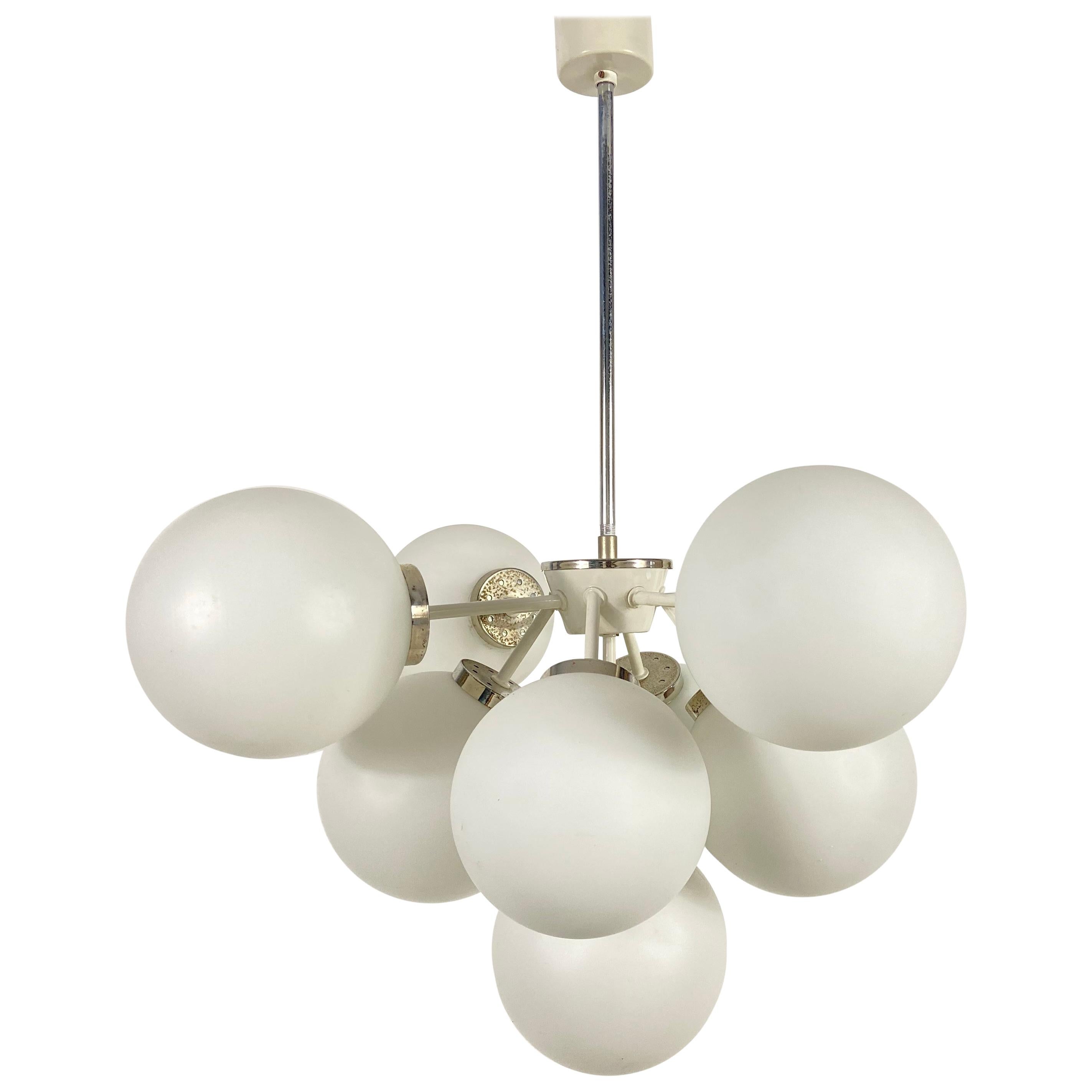 Large Kaiser Midcentury White 9-Arm Space Age Chandelier, 1960s, Germany For Sale