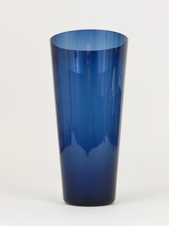 Large Kaj Franck Blue Midcentury Vase Kartio by Nuutajarvi Nottsjo Finland