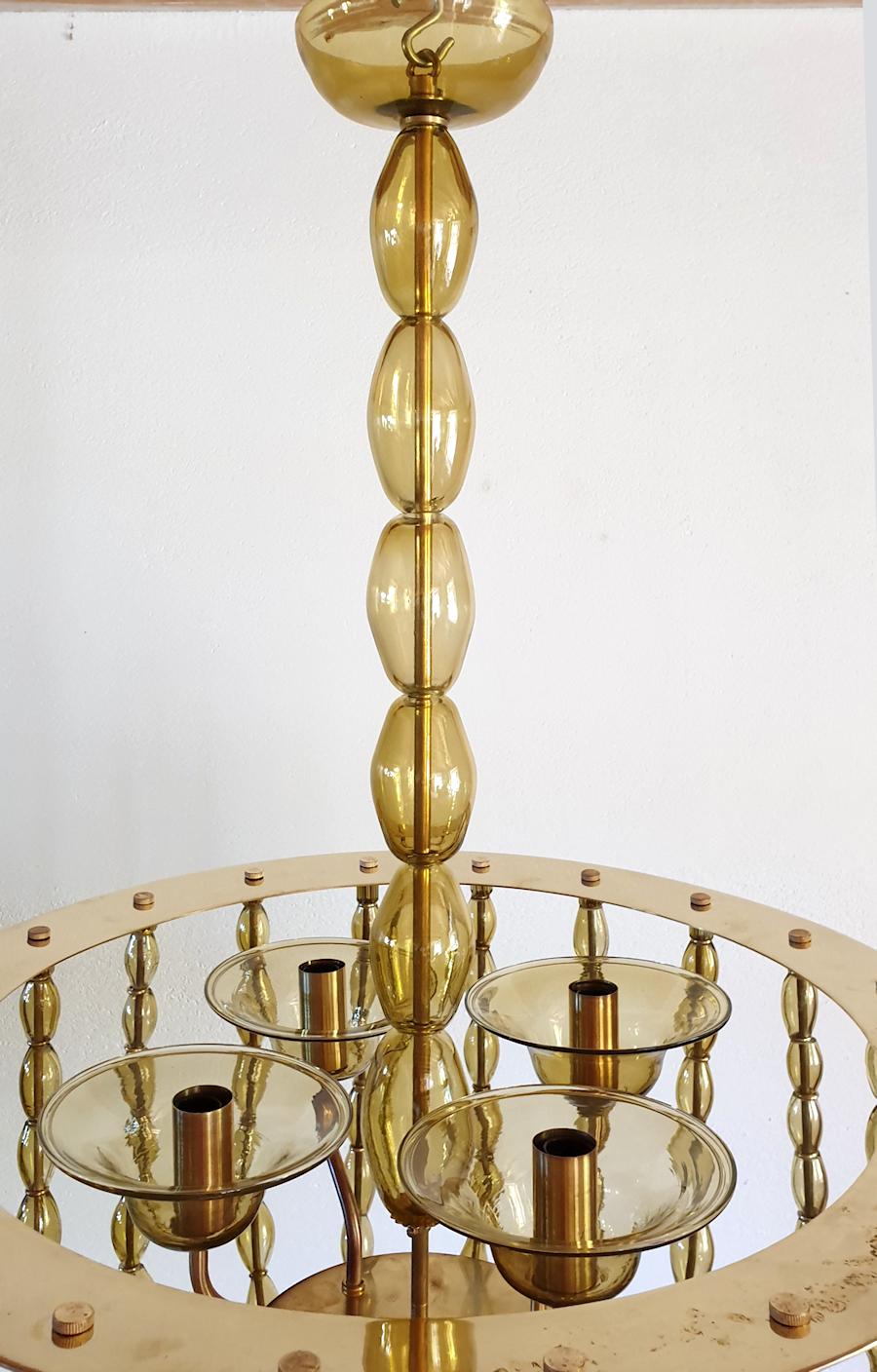 Large Neoclassical Murano Glass Chandelier, Venini Style  In Excellent Condition In Dallas, TX