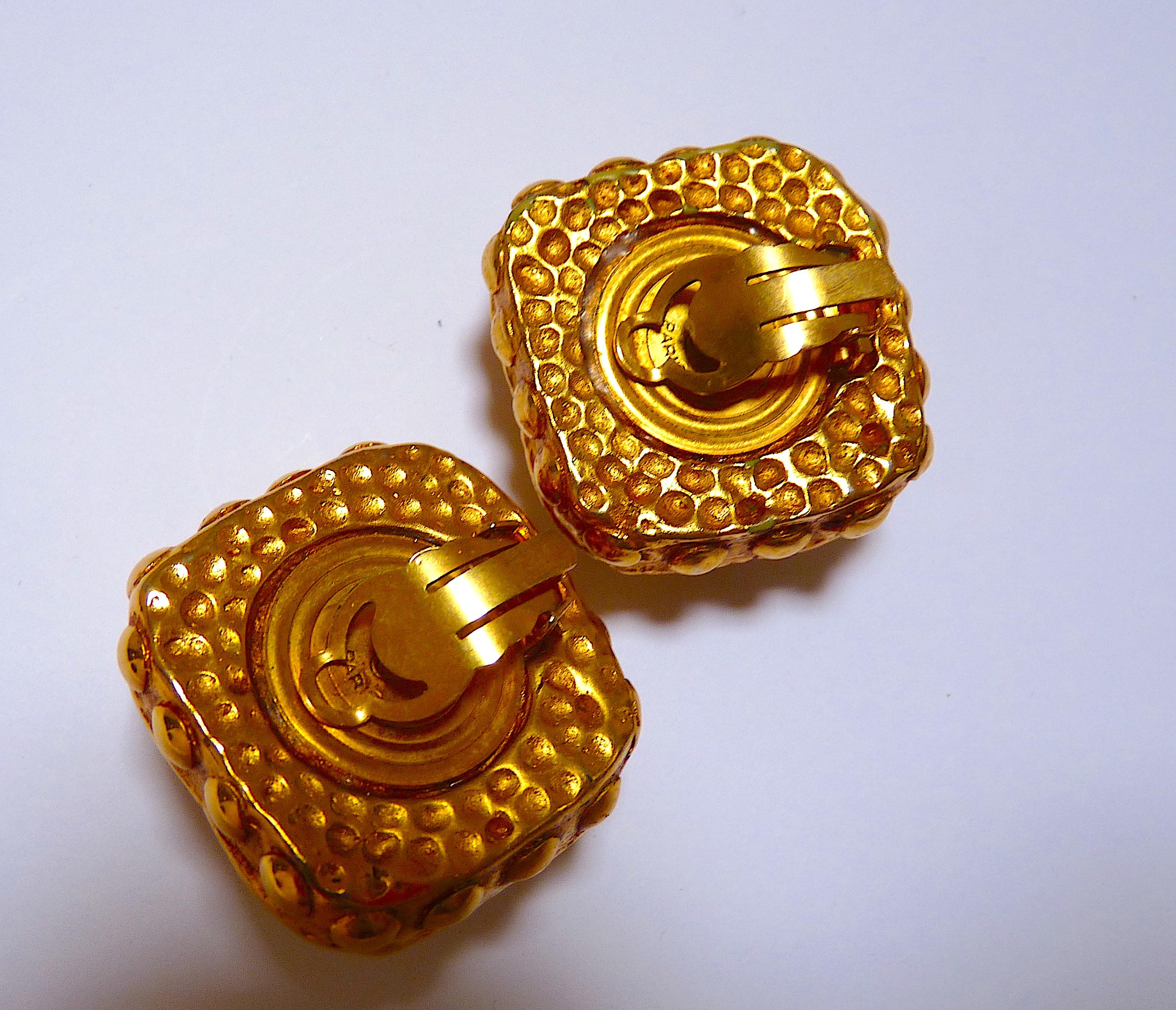 De las mujeres Pendientes grandes de clip KALINGER Paris con piedra de cristal naranja de los años 80 en venta