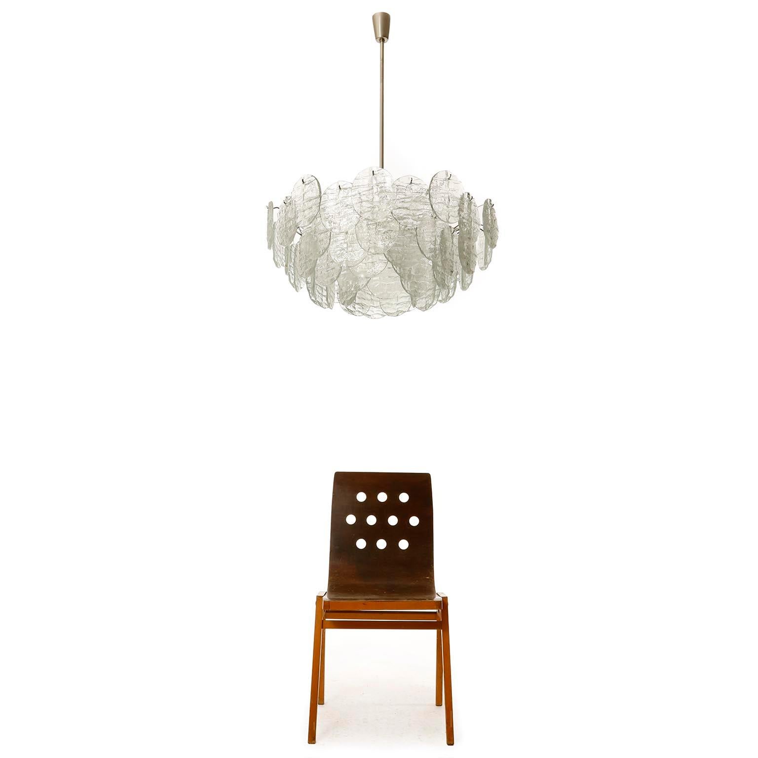 Large Kalmar 'Blatt' Chandelier, Textured Glass Nickel, 1970s 4