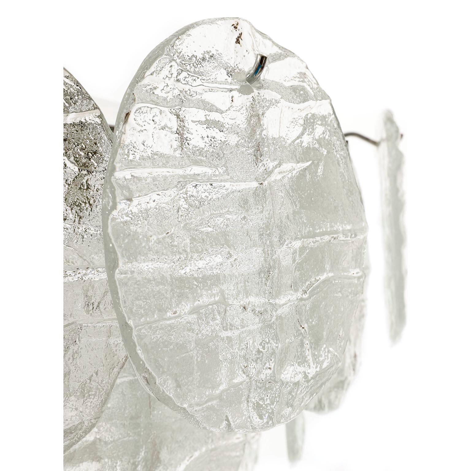 Large Kalmar 'Blatt' Chandelier, Textured Glass Nickel, 1970s 9