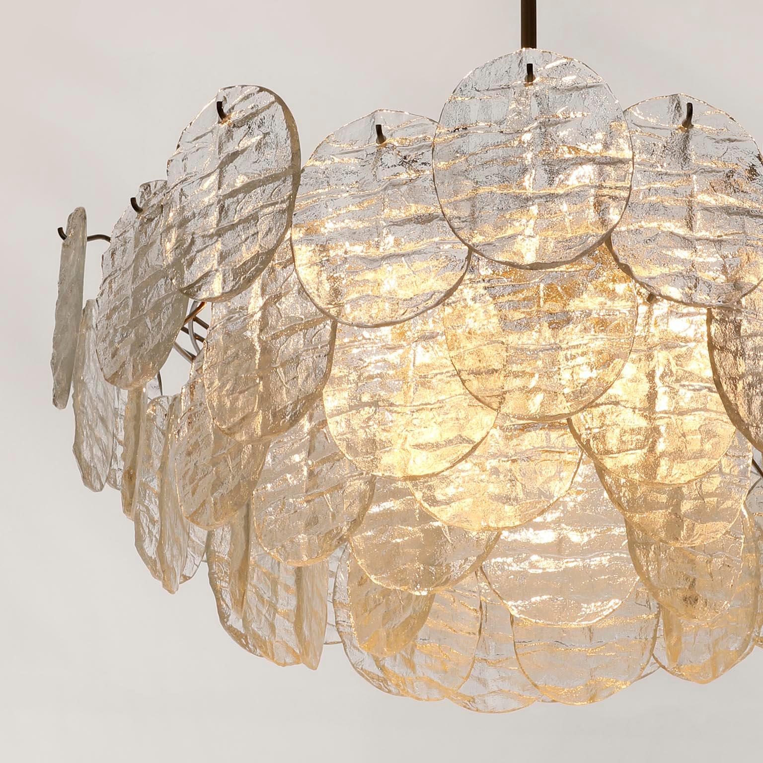 Large Kalmar 'Blatt' Chandelier, Textured Glass Nickel, 1970s 10