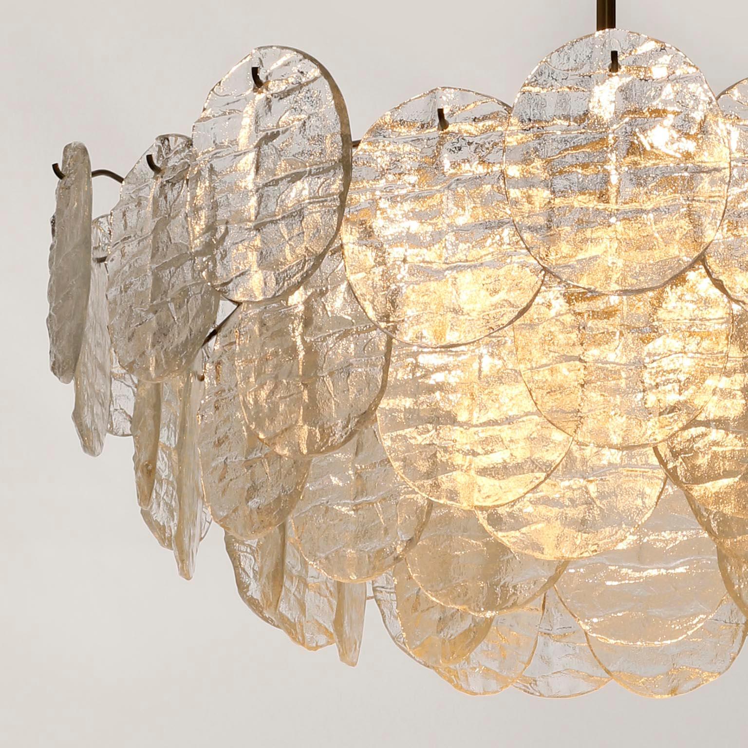 Large Kalmar 'Blatt' Chandelier, Textured Glass Nickel, 1970s 11