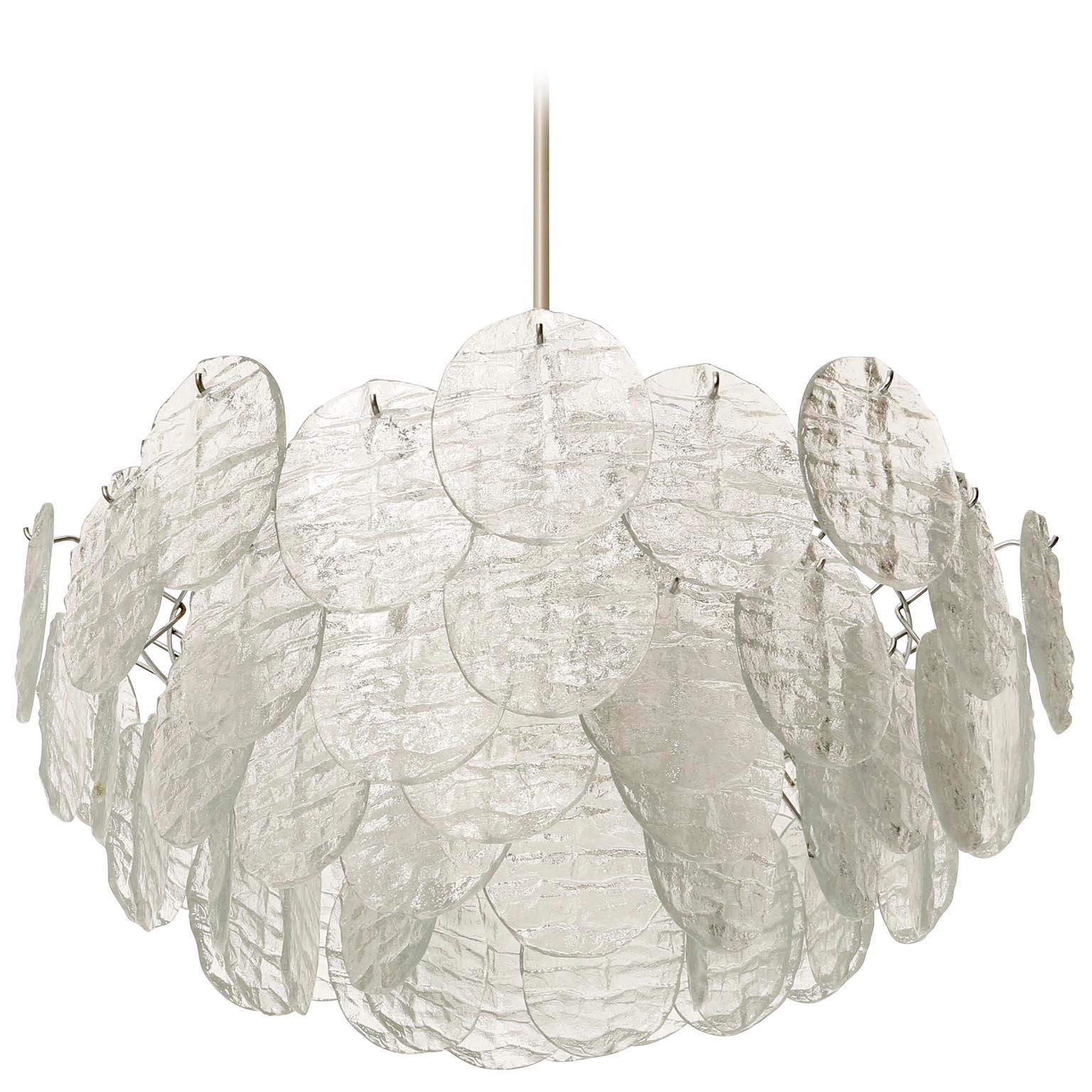 Mid-Century Modern Large Kalmar 'Blatt' Chandelier, Textured Glass Nickel, 1970s