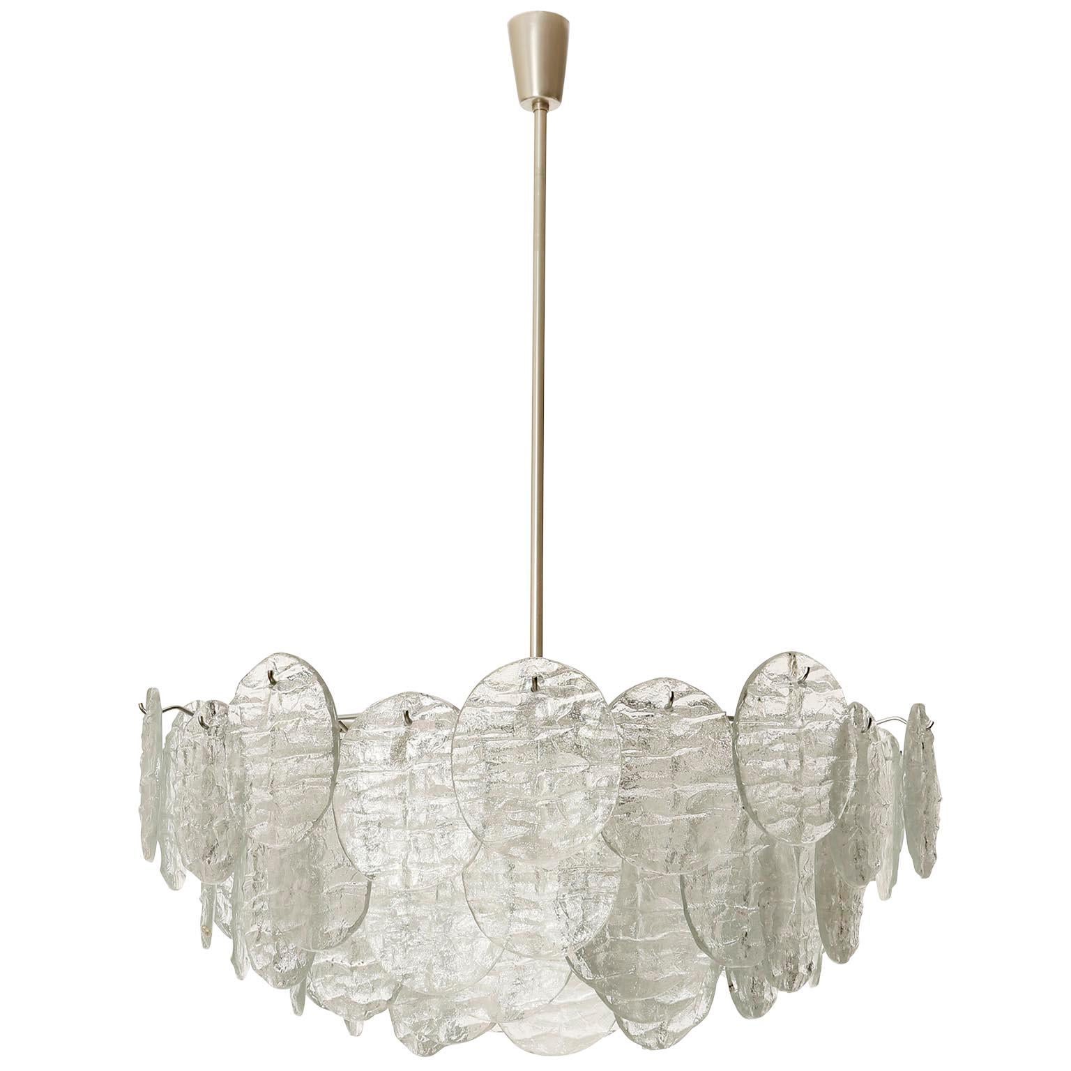 Austrian Large Kalmar 'Blatt' Chandelier, Textured Glass Nickel, 1970s