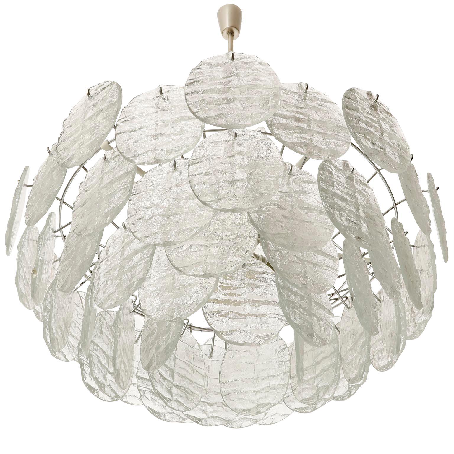 Late 20th Century Large Kalmar 'Blatt' Chandelier, Textured Glass Nickel, 1970s