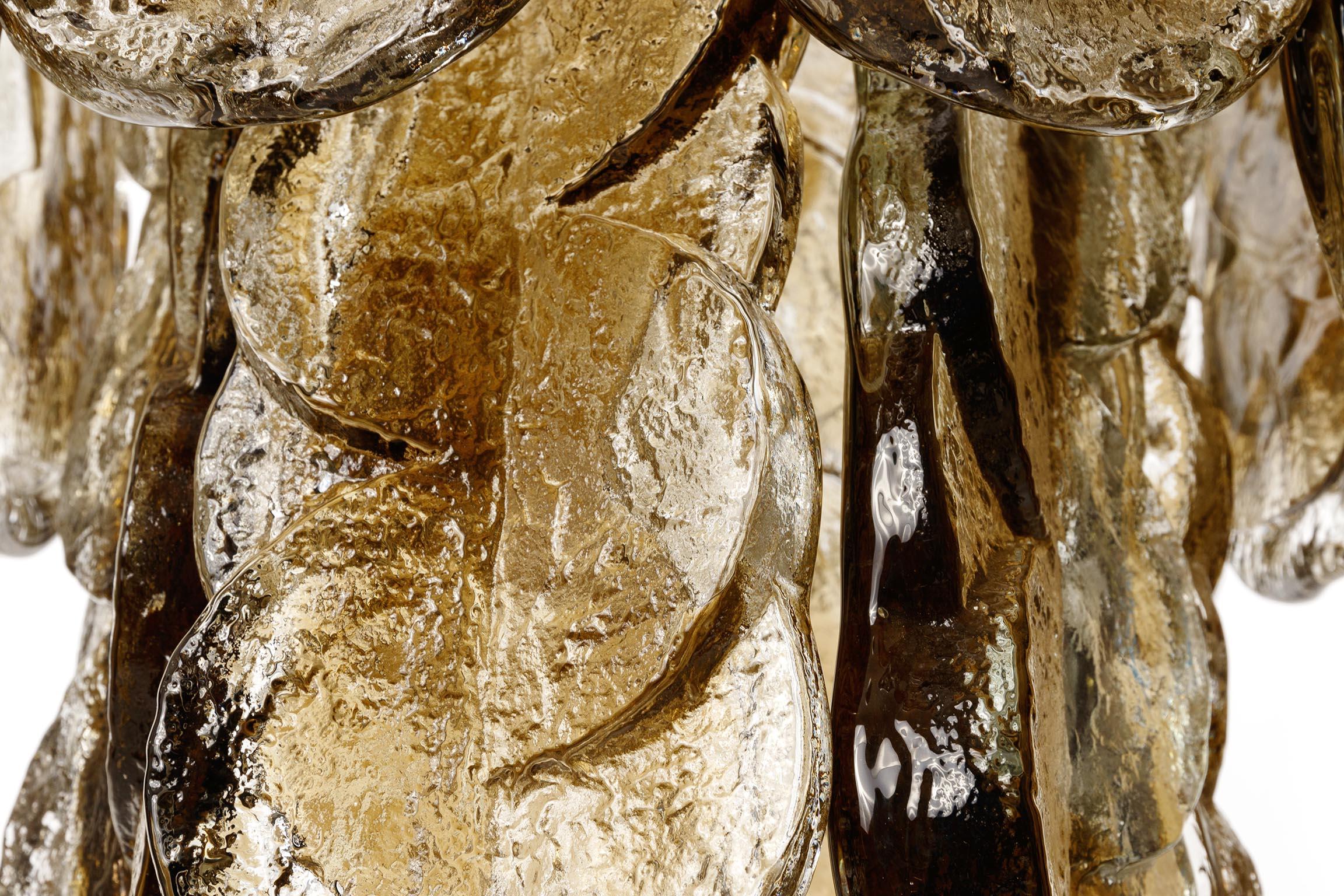 Large Kalmar Chandelier Pendant Light 'Citrus', Brass Amber Glass, 1970s 5
