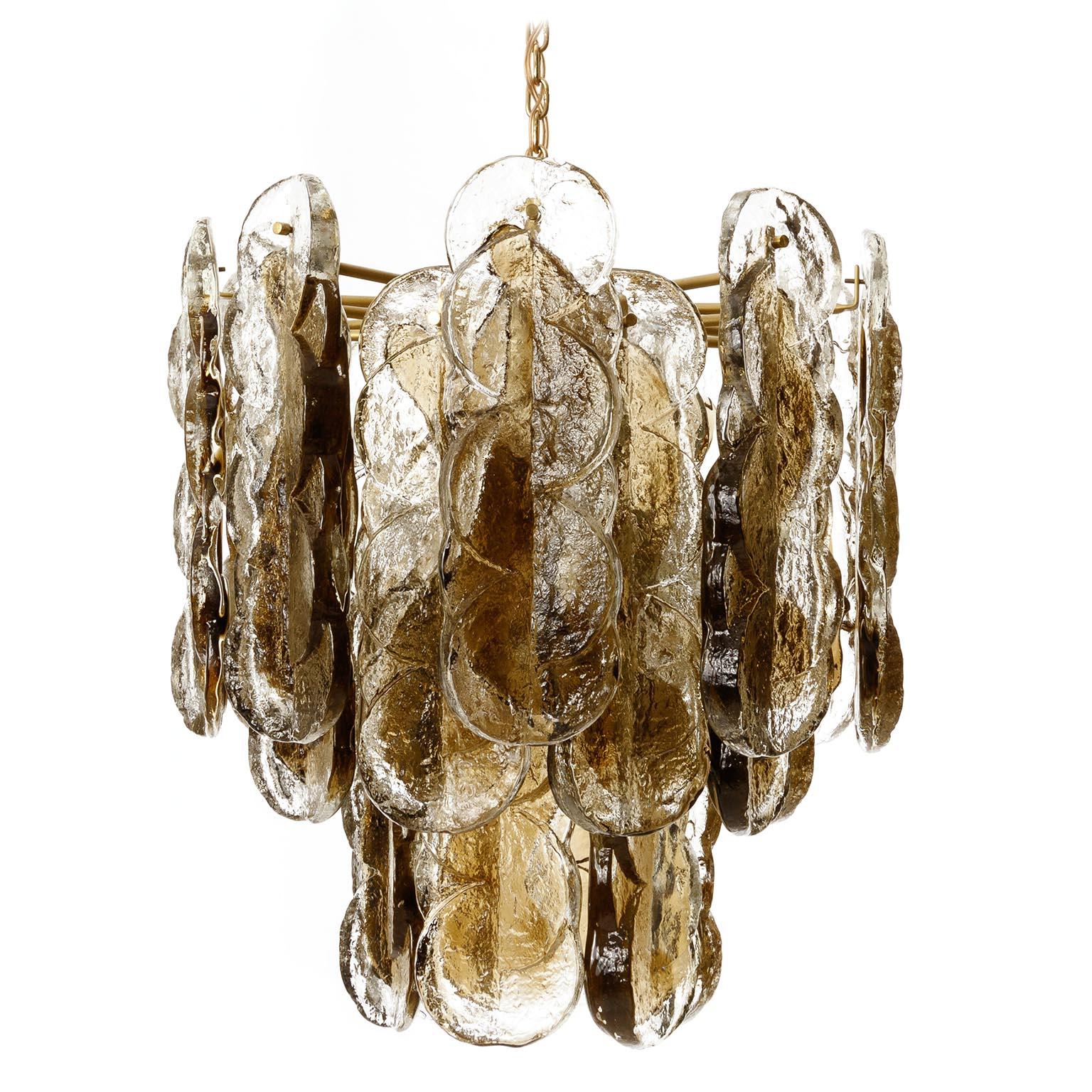 Large Kalmar Chandelier Pendant Light 'Citrus', Brass Amber Glass, 1970s In Excellent Condition In Hausmannstätten, AT