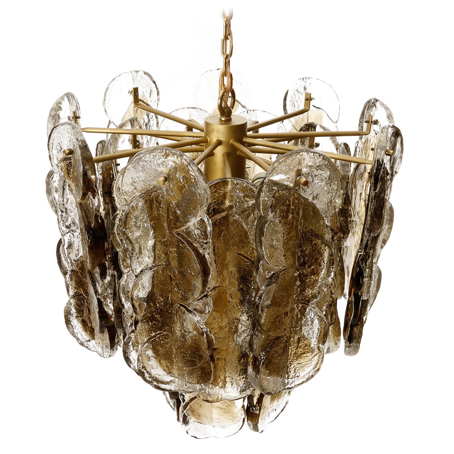 Large Kalmar Chandelier Pendant Light 'Citrus', Brass Amber Glass, 1970s 2